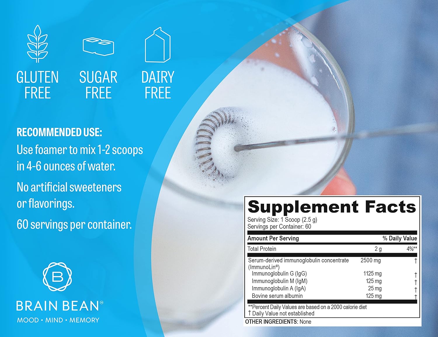 Brain Basics Ultra Pure IgG Supplement - Dairy-Free Supplement IgG-Immunolin Powder, Blended Vitamin & Mineral Supplements, 150g, 60 Servings - Image 5