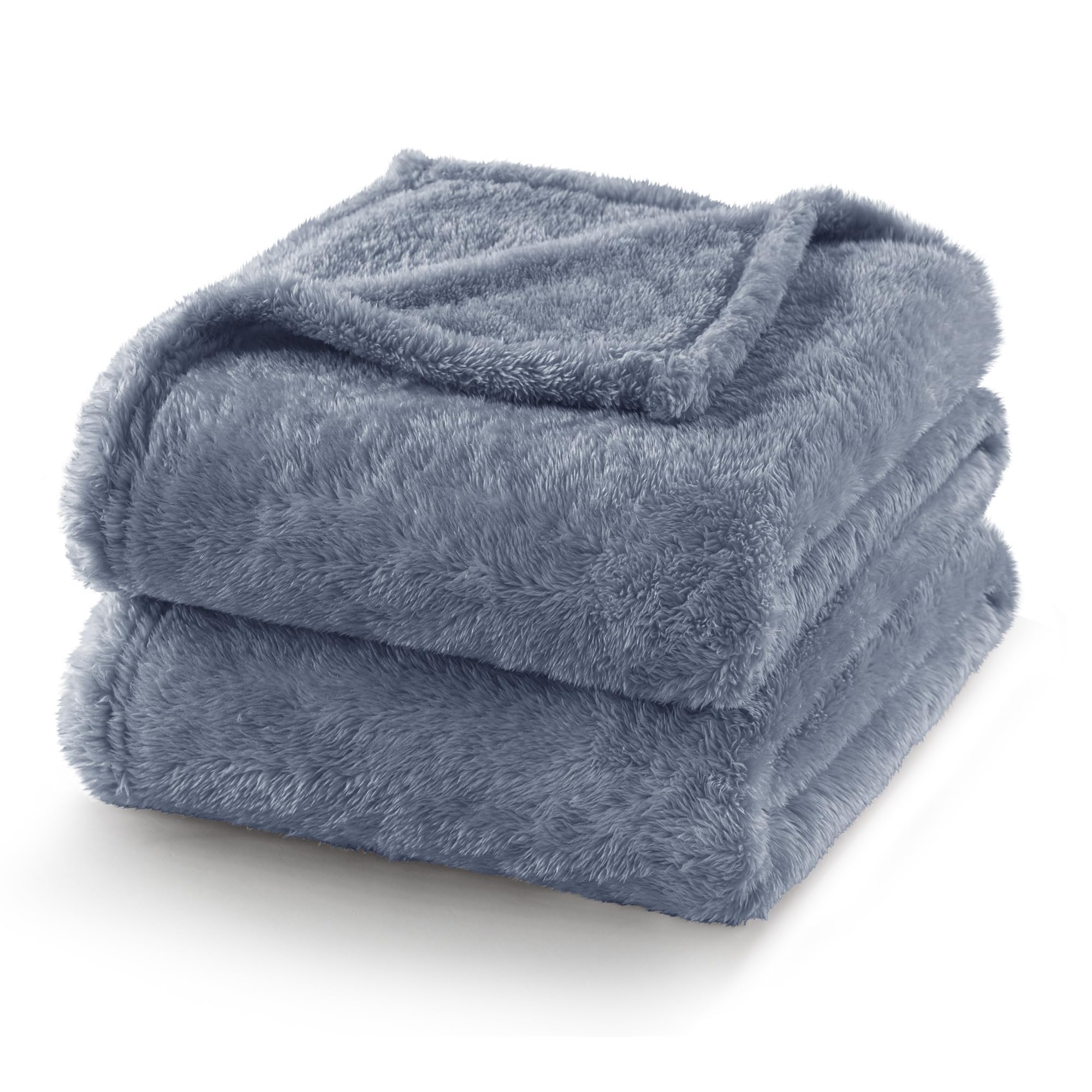 Exclusivo Mezcla Fuzzy Plush Fleece Bed Blanket King Size, Stone Blue | 104x90 Inches, Super Soft and Cozy Bed Blanket, Fluffy Decorative Bedding for Livingroom, Bedroom, All Season