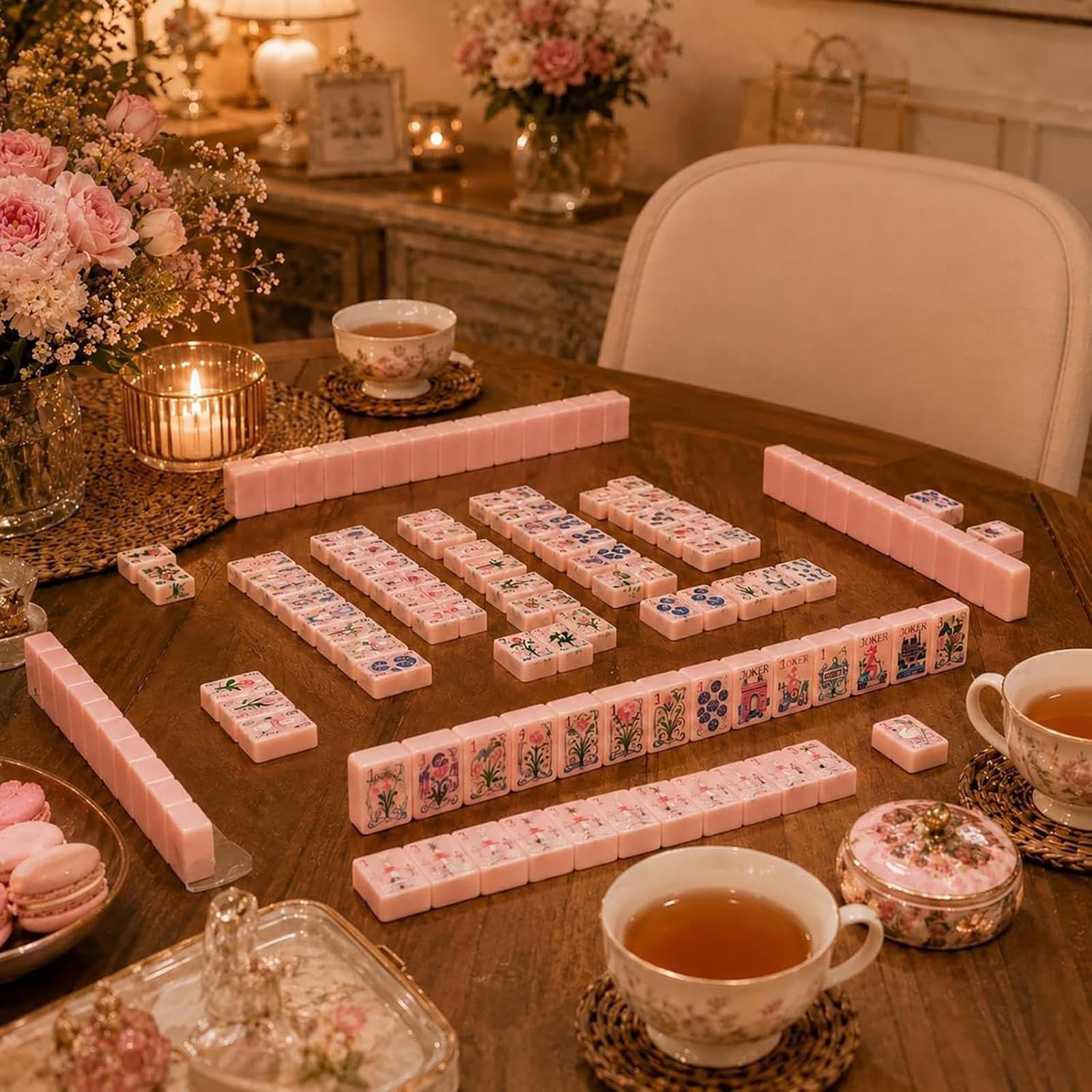 Tessere Mahjong Moderne In Acrilico (base Rosa), Set Mahjong Per Adulti In Stile Americano Rosa Da 160 Pezzi, Design Inciso A 4 Strati, Mahjong Alla Moda A Tema Parigi Per Serate Tra Amiche, Per