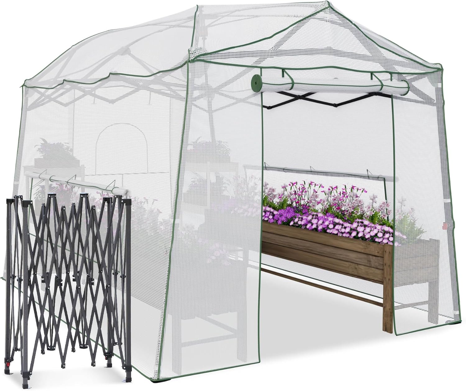 11 x 8.5 x 7.5 FT Walk-in Greenhouse, Portable Pop-up Greenhouse for Indoor Outdoor, Plant Garden Green House with Zippered Doors, Screen Windows, Heavy Duty Frame and Durable PE Cover