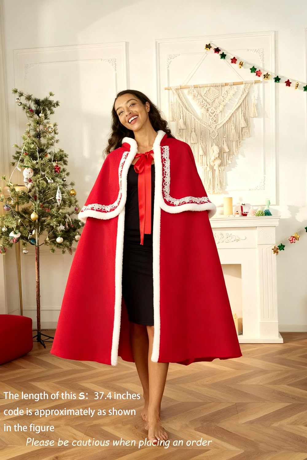 Christmas Red Cape Cloak with Hood Women Mrs Claus Costume Adult Women Christmas Costumes for Women - Image 3