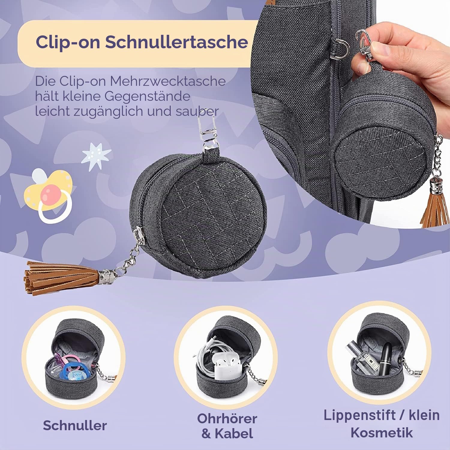RUVALINO Baby Wickelrucksack Wickeltasche Rucksack mit tragbarer Wickelauflage, Schnullerhalter und Kinderwagengurten, Babytasche Multifunktional für Mama und Papa, Dunkelgrau