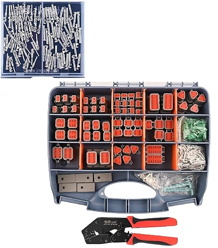 JRready Kit de conectores Deutsch de 509 piezas  Conector de 2 3 4 6 8 12 pines con herramienta de crimpado Deutsch, tamaño 16 contactos estampados