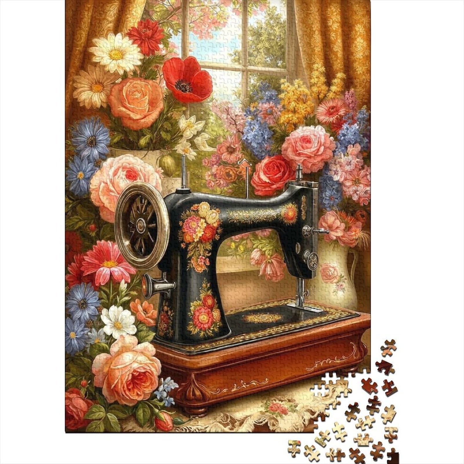 vintage sewing machine 1000 piece jigsaw puzzle retro floral design for adults paperboard home decoration wall art decor leisure hobby gift