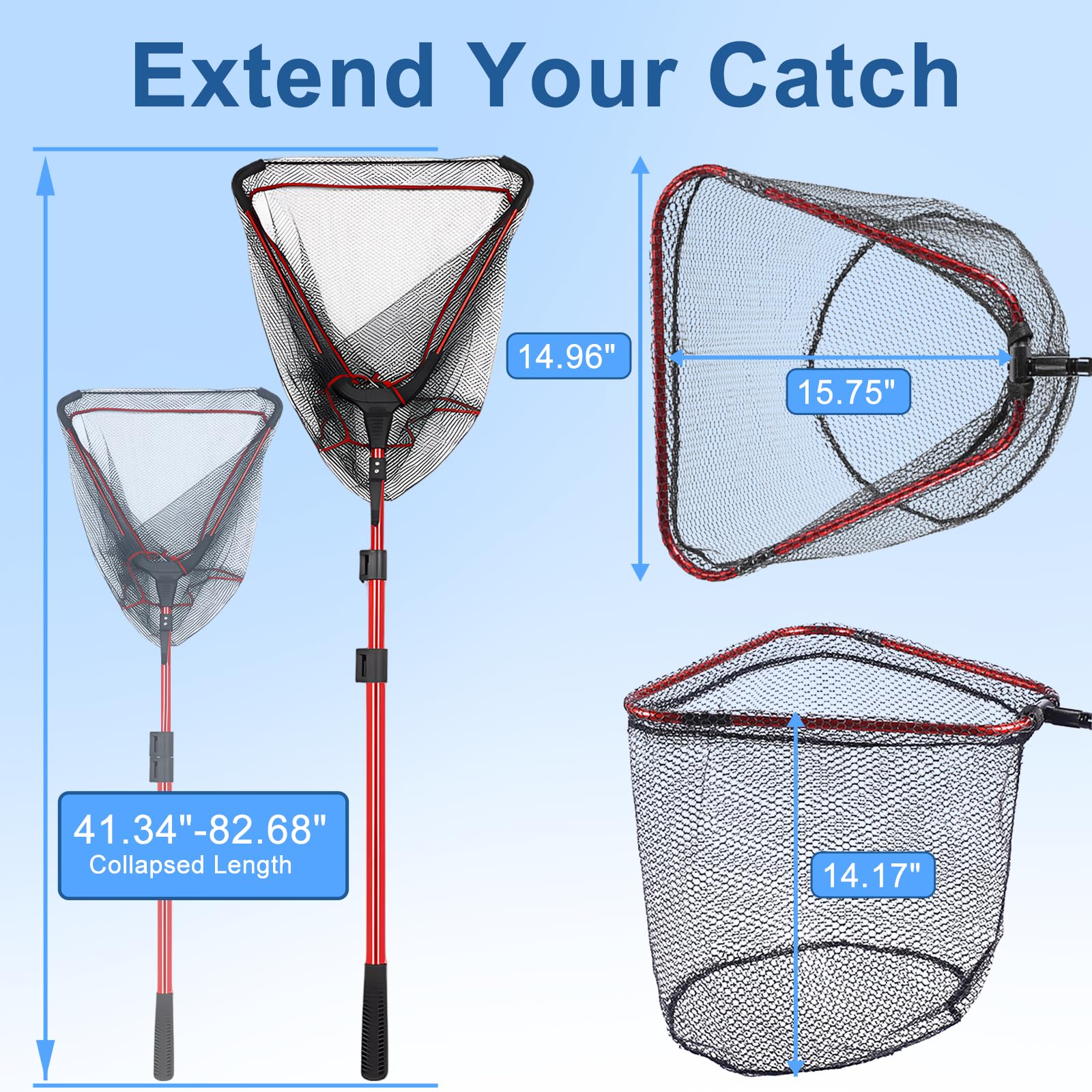Retino da pesca telescopico, 73-203 cm, guadino pieghevole per pesca in kayak in barca, manico in alluminio leggero, rete rivestita in gomma per spigola, cattura e rilascio portatile