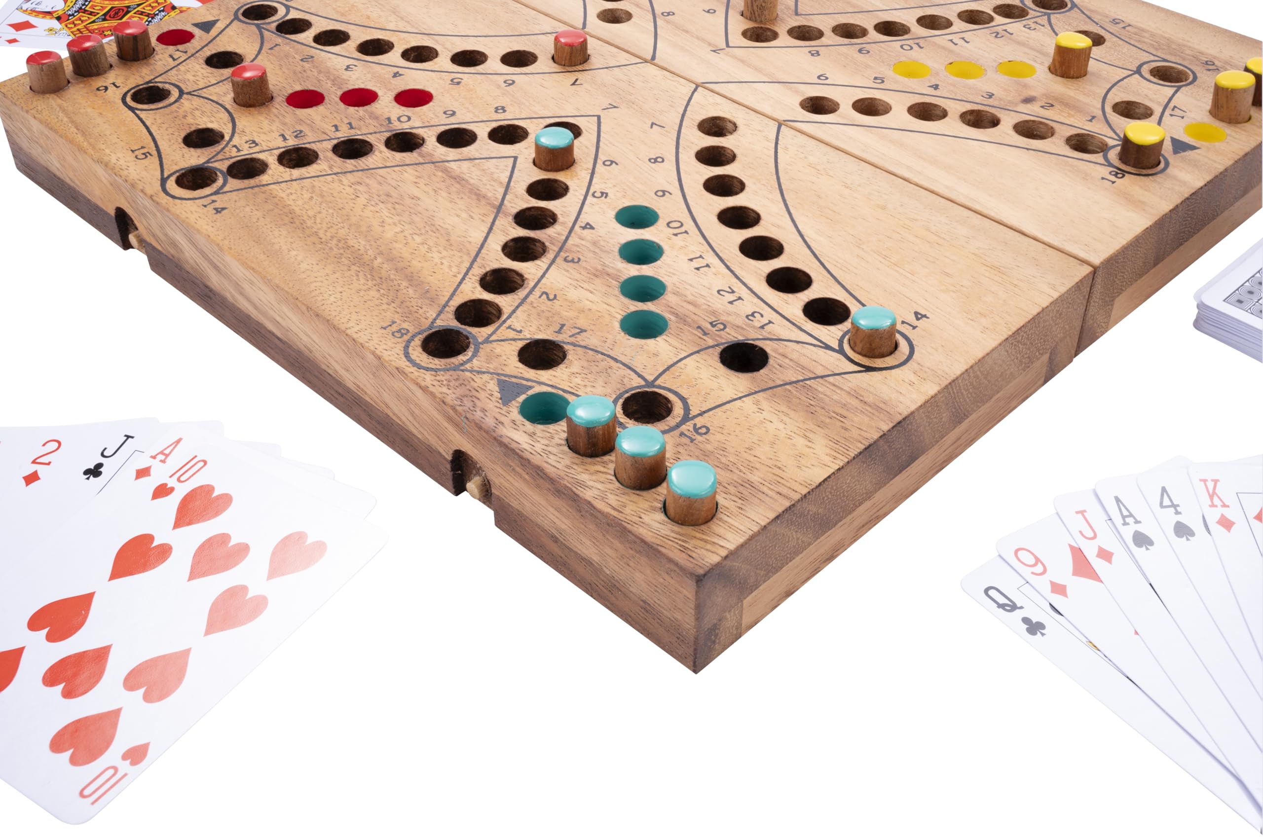 Engelhart - 350261 - Jeu de Tock en Bois - 4 Joueurs - Coffret en Bois Écologique - Jeu Traditionnel Canadien - Parcours avec Cartes - À partir de 6 Ans - Amusant et Stratégique
