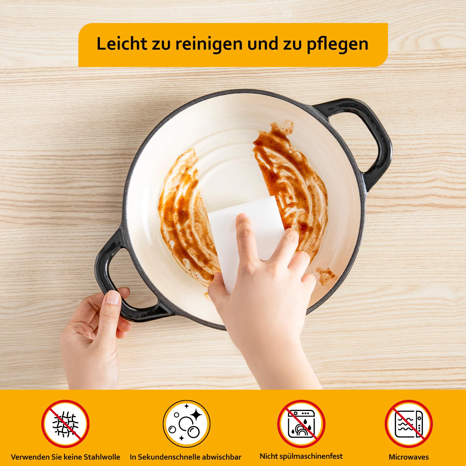 Velaze Gusseisen Topf Brot Backen, 4,8L Emaille Schmortopf mit Deckel und Griffen, 26 cm Brotbacktopf, Bräter Gusseisen, Dutch Oven für Küche Backen Schmoren & Braten (Schwarz)