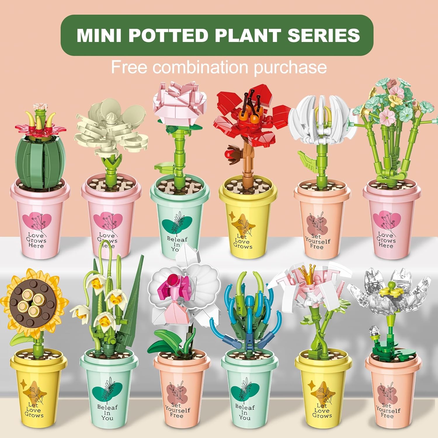 1200pcs Bloques De Construcción De Bonsái Flores De Plantas | Meses Sin