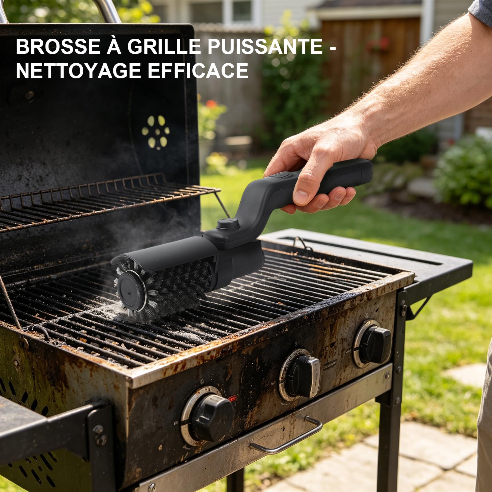 Spazzola elettrica per grill, spazzola per la pulizia della griglia del barbecue in acciaio inossidabile a 3 velocità, testine rotanti regolabili ricaricabili di tipo C per cucina barbecue
