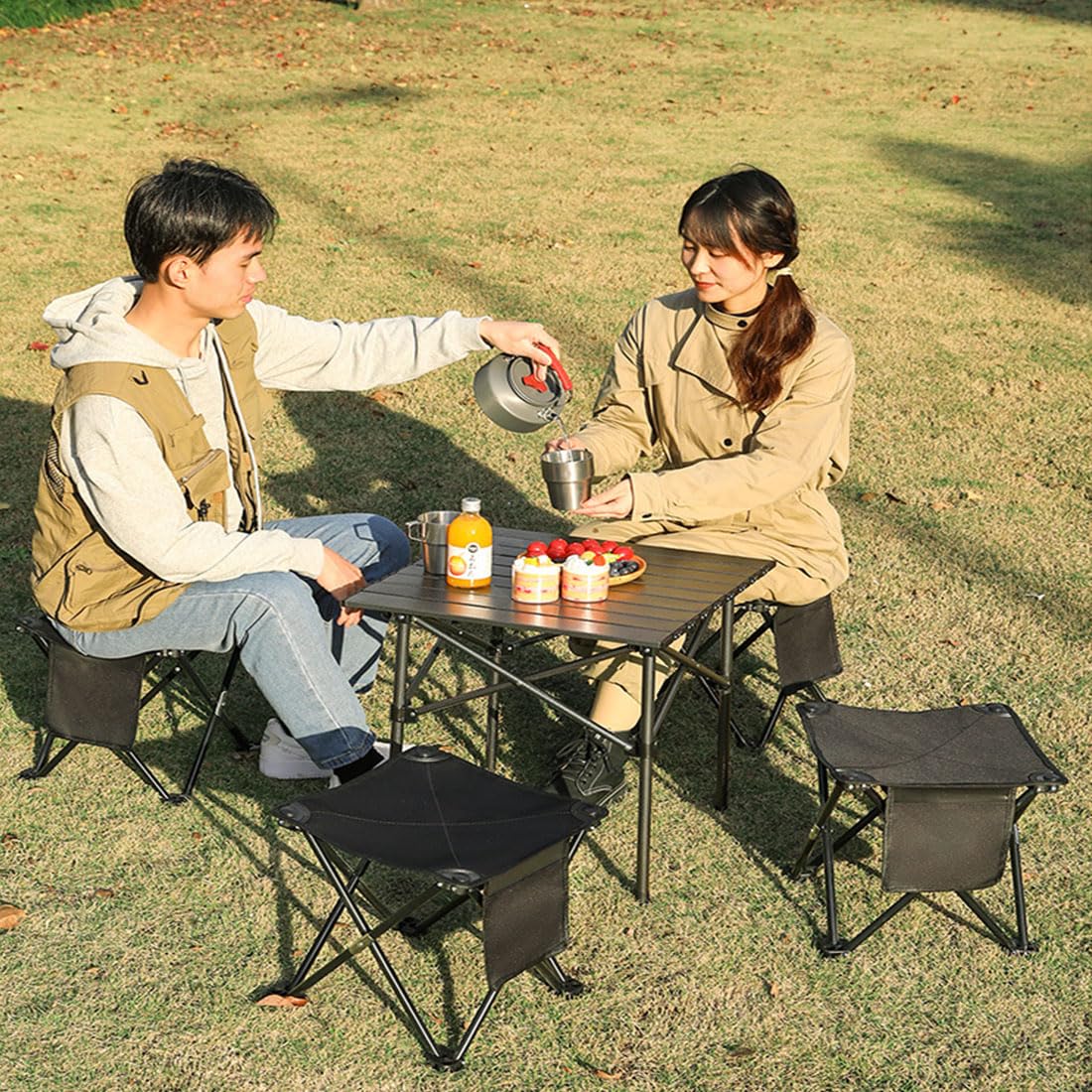 Folding Camping Chair Outdoor Backpacking Stool Portable Collapsible Stool Seat Footrest with Carry Bag for Fishing Hiking Picnic Camping Travel Beach Fishing Lawn Concert (Black) - 3