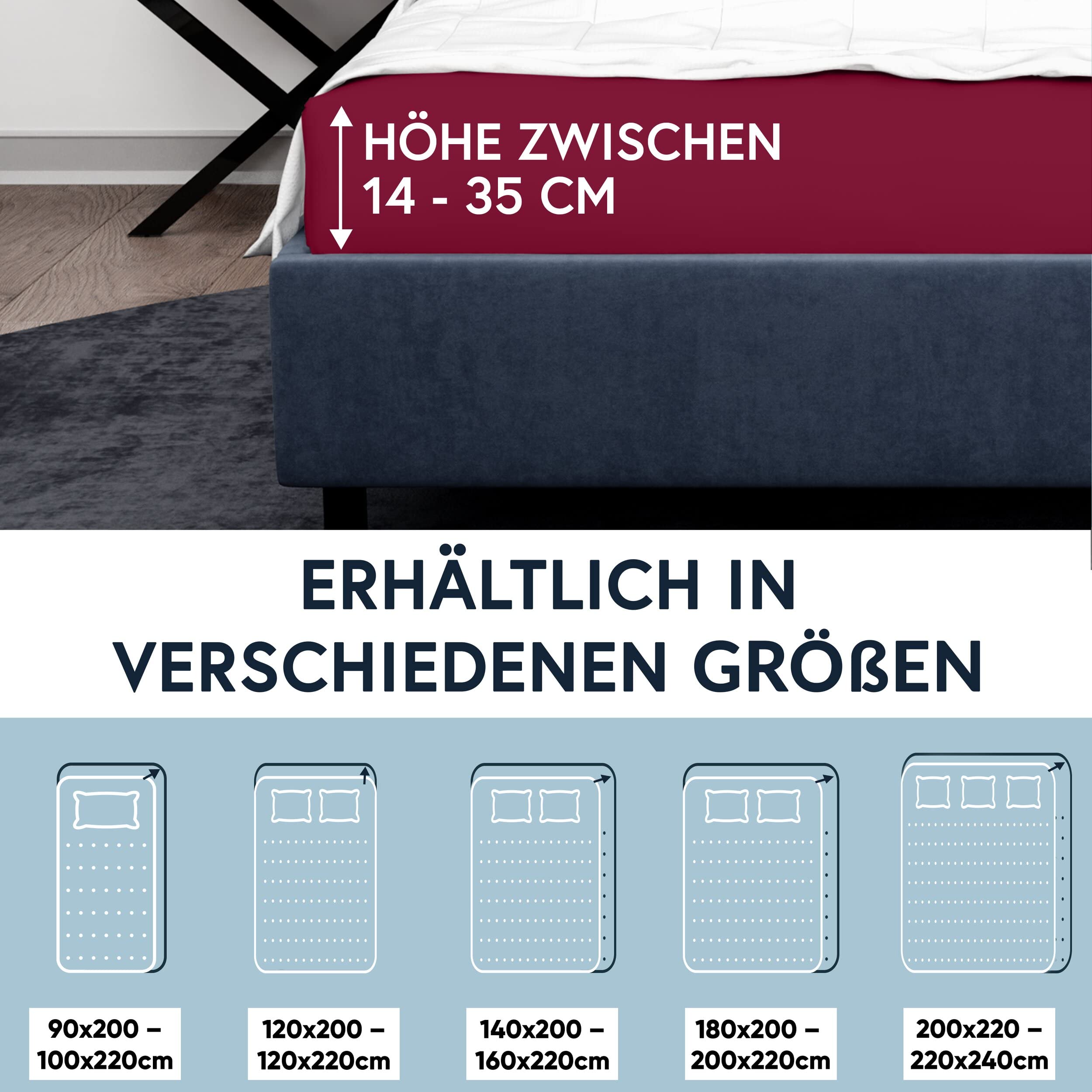 Moon - Luksusowe prześcieradło z gumką Jersey Stretch 230g/m² do łóżek wodnych, łóżek kontynentalnych i tradycyjnych materacy (jeżyna, 200x220-220x240)