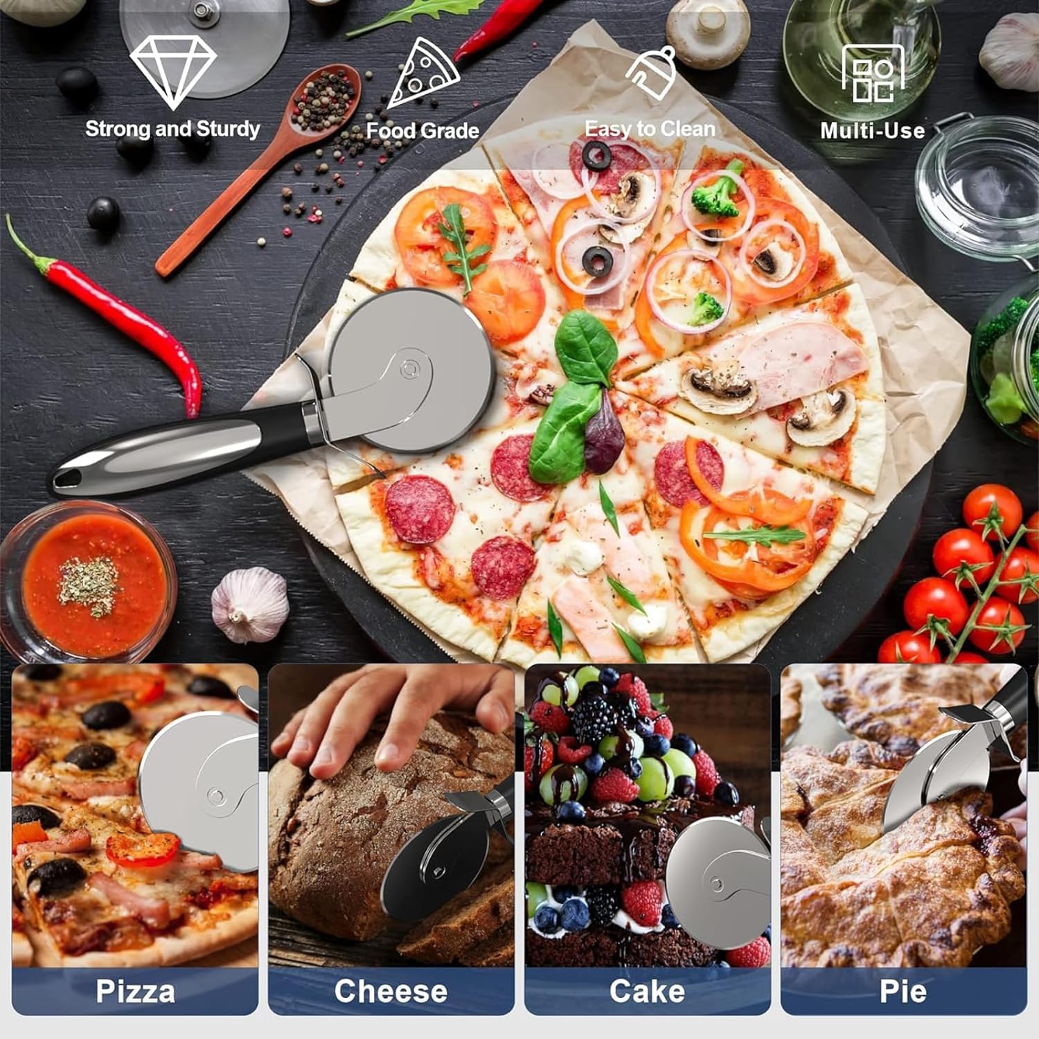 VABOER pizza cutter wheel?pizza cutter?pizza wheel cutter?Suitable for various size pizza cutting, sharp and efficient, easy to clean
