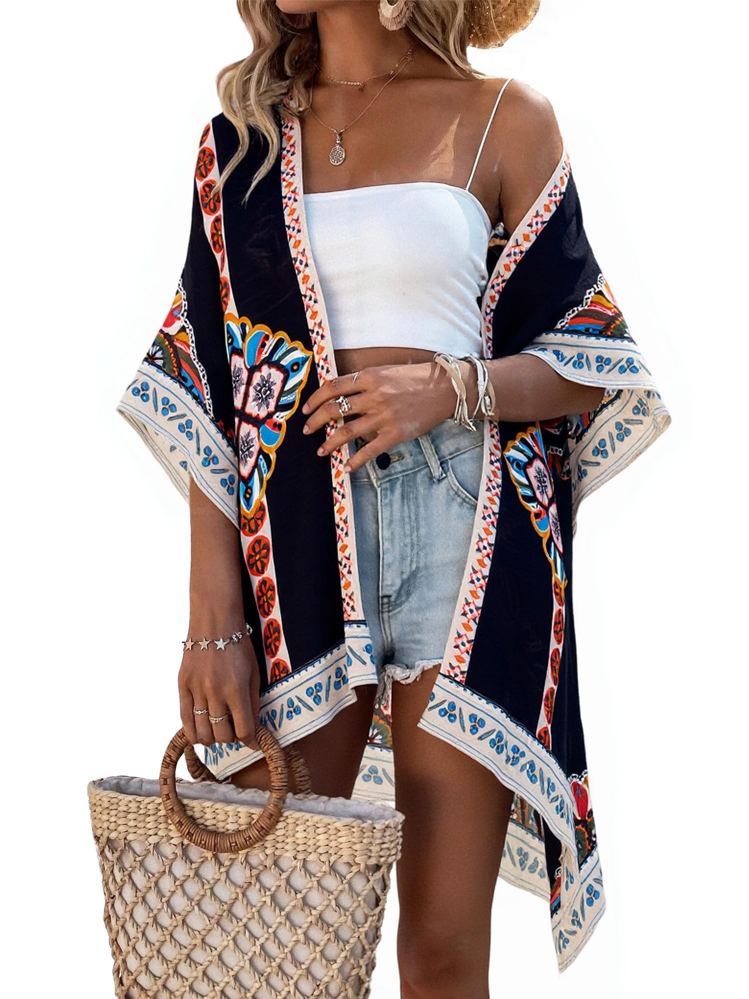 Beautiful Nomad Womens Kimono Swimsuit Coverups Beach Floral Casual Cardigan Bathing Suit Cover Up for Summer Swimwear