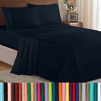 Elegant Comfort Luxury Soft 1500 Thread Count Egyptian 4-Piece Premium Hotel Quality Wrinkle Resistant Coziest Bedding Set, All Around Elastic Fitted Sheet, Deep Pocket up to 16inch, Cal King, Black