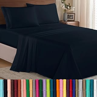 Elegant Comfort Luxury Soft 1500 Thread Count Egyptian 4-Piece Premium Hotel Quality Wrinkle Resistant Coziest Bedding Set, All Around Elastic Fitted Sheet, Deep Pocket up to 16inch, King, Black