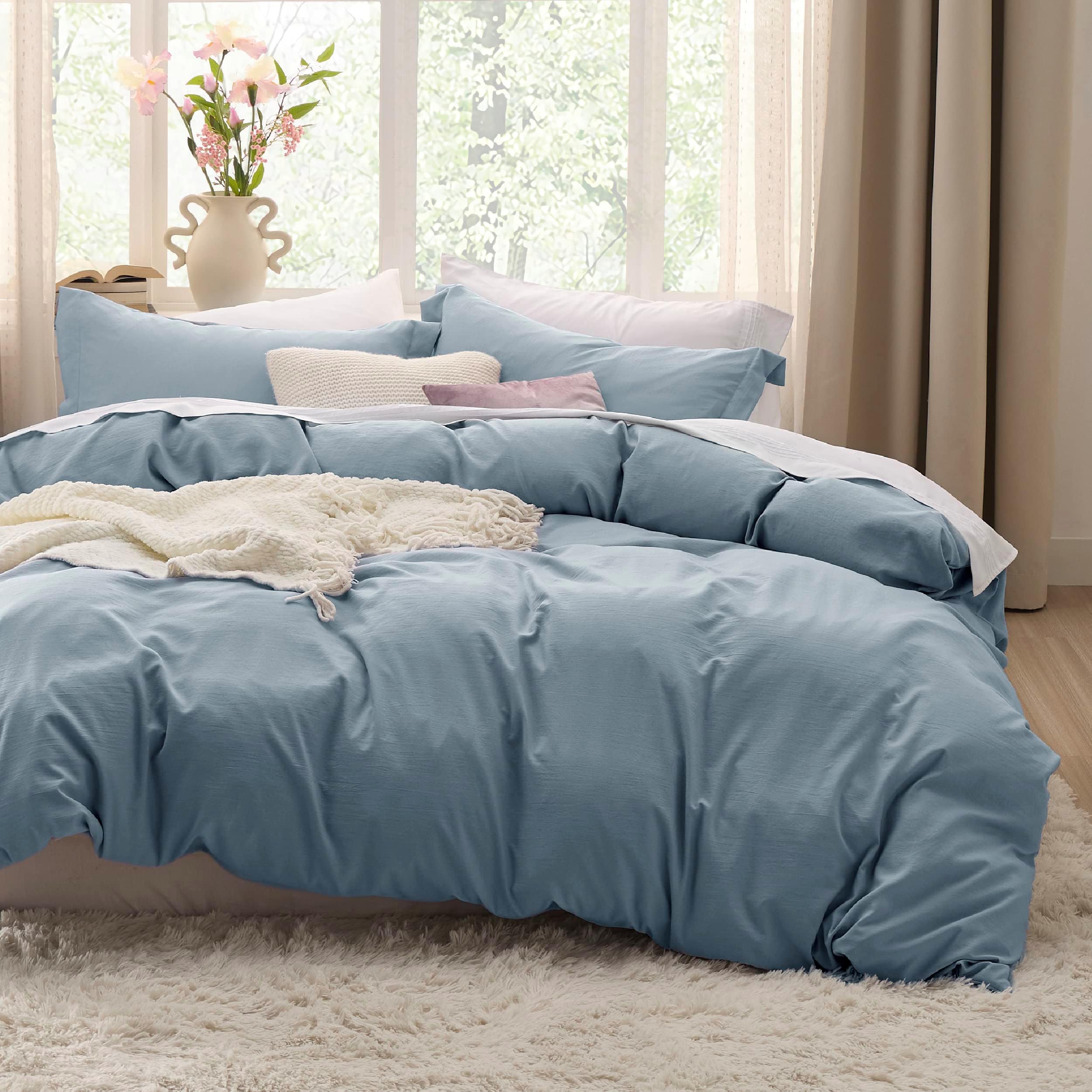Bedsure Mineral Blue Duvet Cover Queen Size - Soft Prewashed Set, 3 Pieces, 1 Duvet Cover 90x90 Inches with Zipper Closure and 2 Pillow Shams