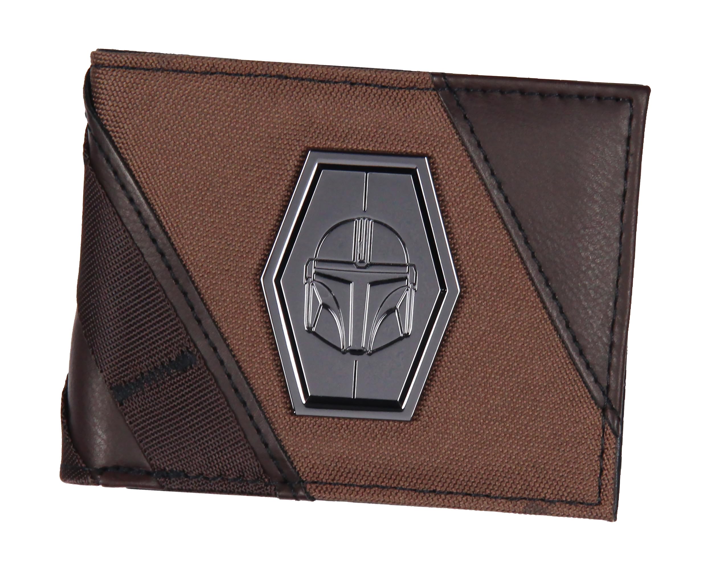 Bioworld Star Wars The Mandalorian Wallet Metal Helmet Badge Applique Men's Adult Bifold Wallet