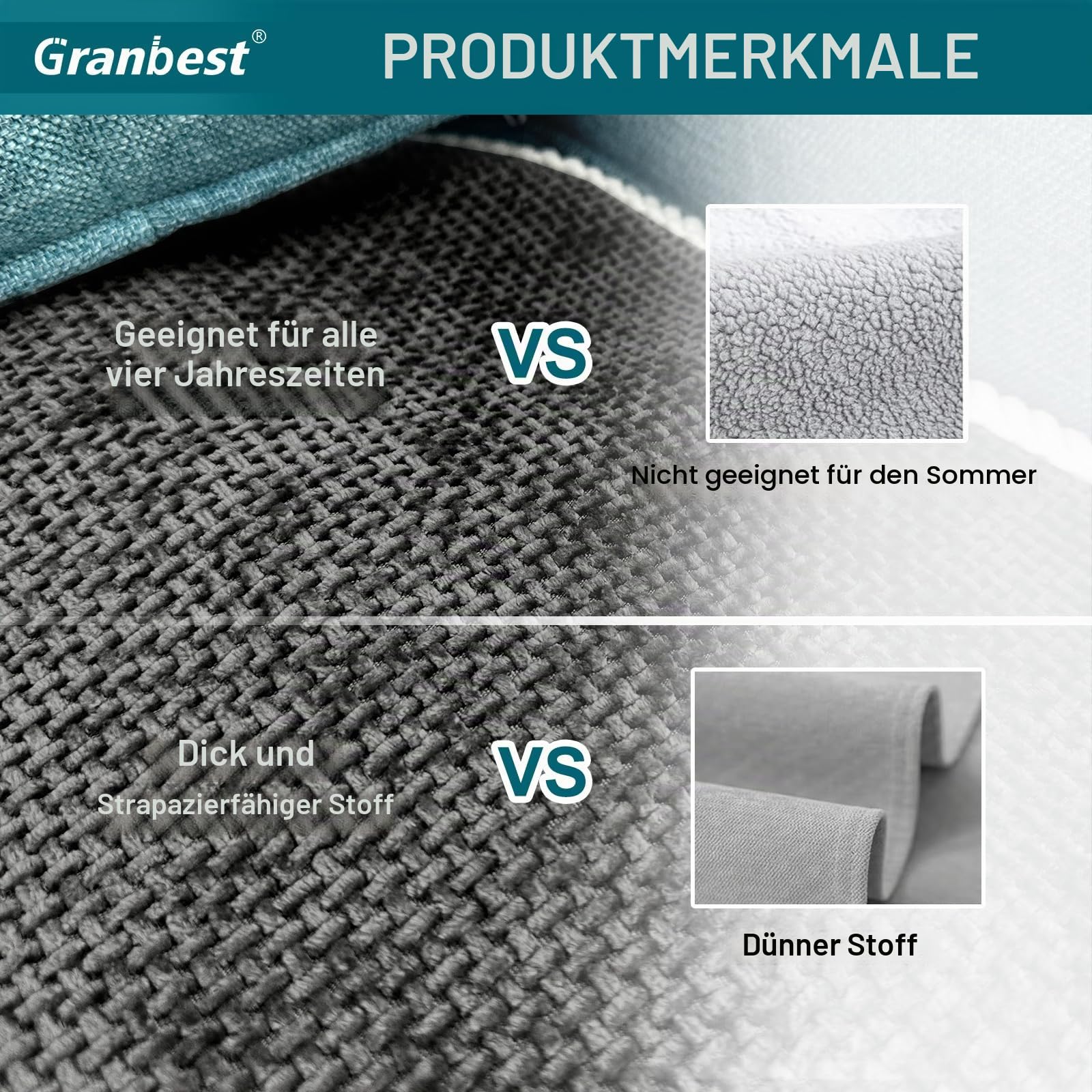 Granbest Rutschfeste Sofa Sitzbezüge 3-Sitzer Plus Dicke Sofabezüge Sofa-Schutz vor Haustieren Universal für alle Jahreszeiten (3-Sitzer Plus, Grau)