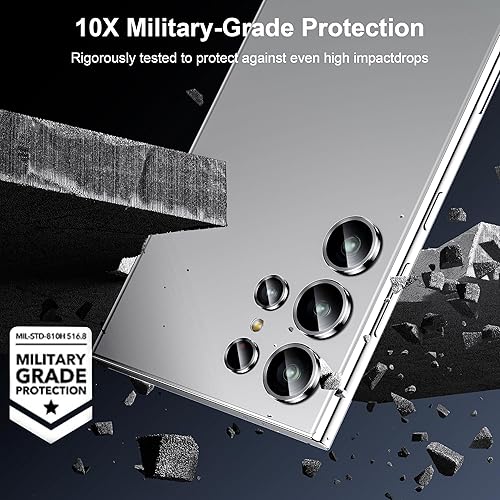 Miniatura 4 de WSKEN Protector de lente de cámara para Samsung Galaxy S24 Ultra, vidrio templado 9H ultra delgado resistente a rayones con círculo de metal de