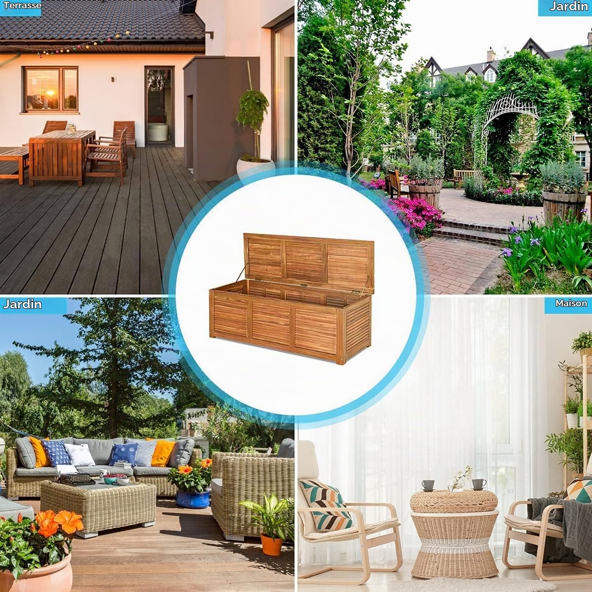 RELAX4LIFE Coffre de Jardin en Bois d'Acacia 178 L avec Charnière Métallique
