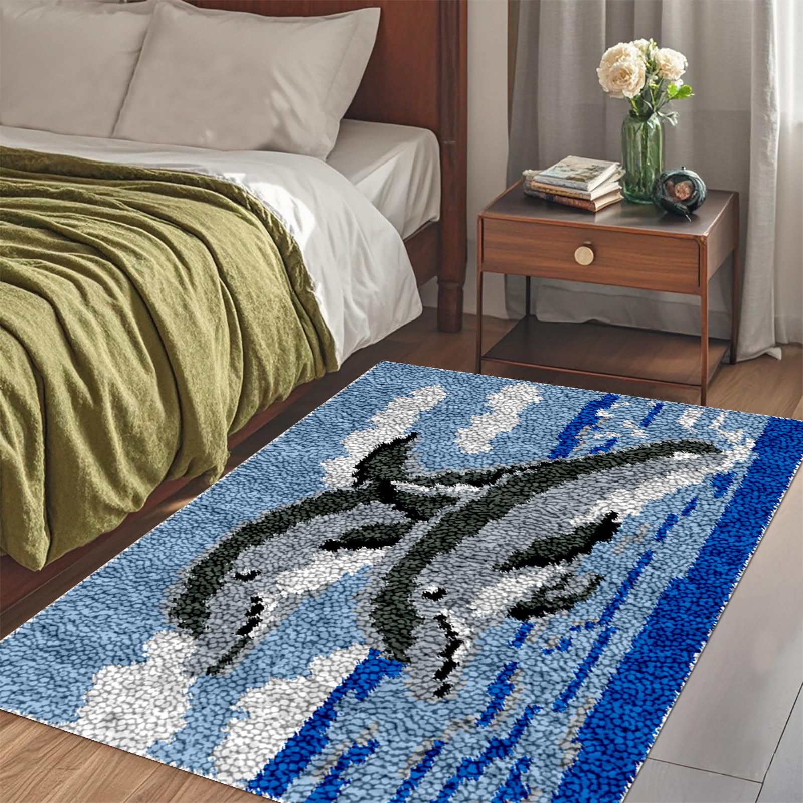 QUIYAEZY Zestawy haczyków z zatrzaskiem dla dorosłych, zestawy dywaników do haftu krzyżykowego, rękodzieło, dywan do dekoracji domu, 55 x 75 cm, duży zestaw do produkcji dywanów dla początkujących