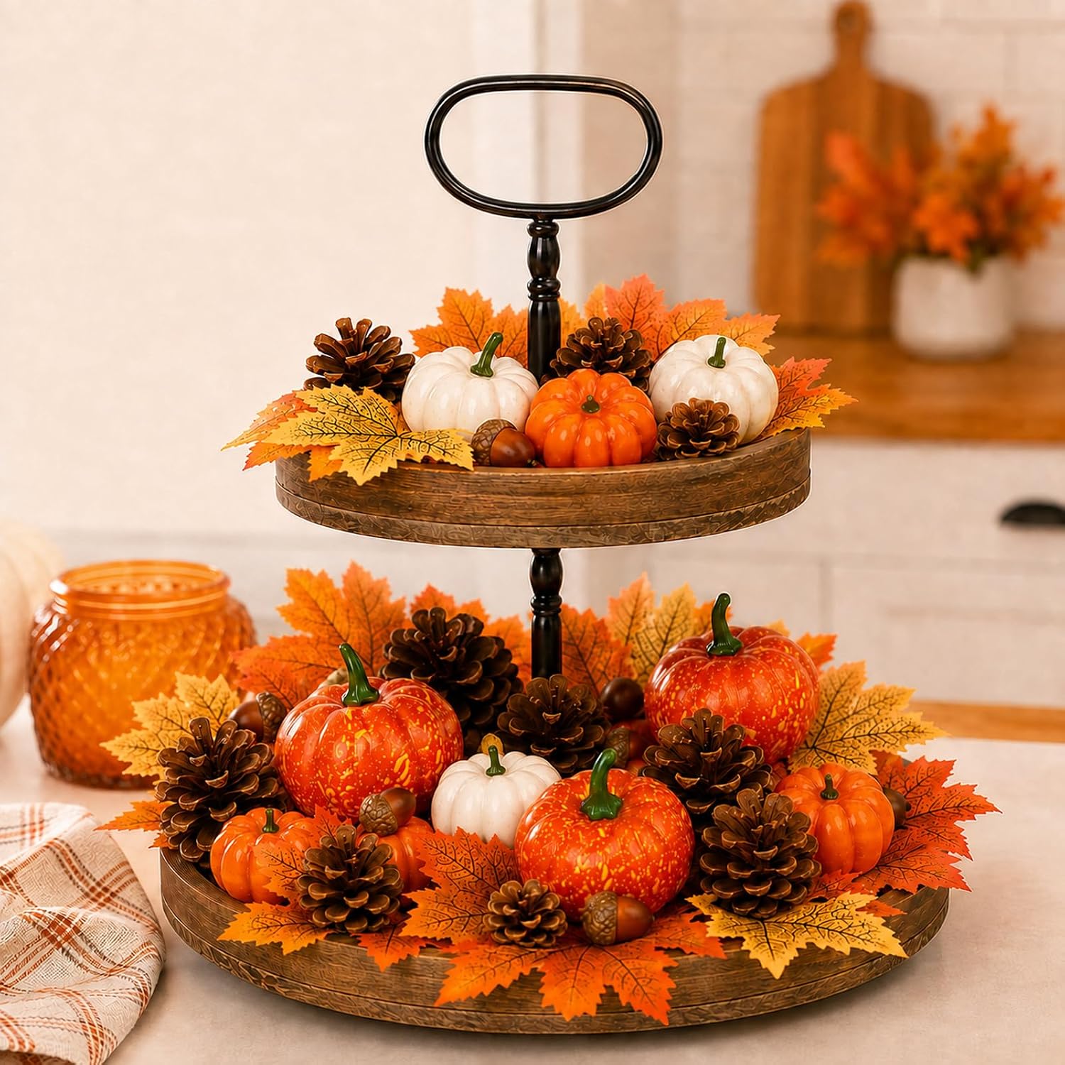 51 Pcs Fall Decor Set Artificial Pumpkins Acorns Pinecones Berries Leaves