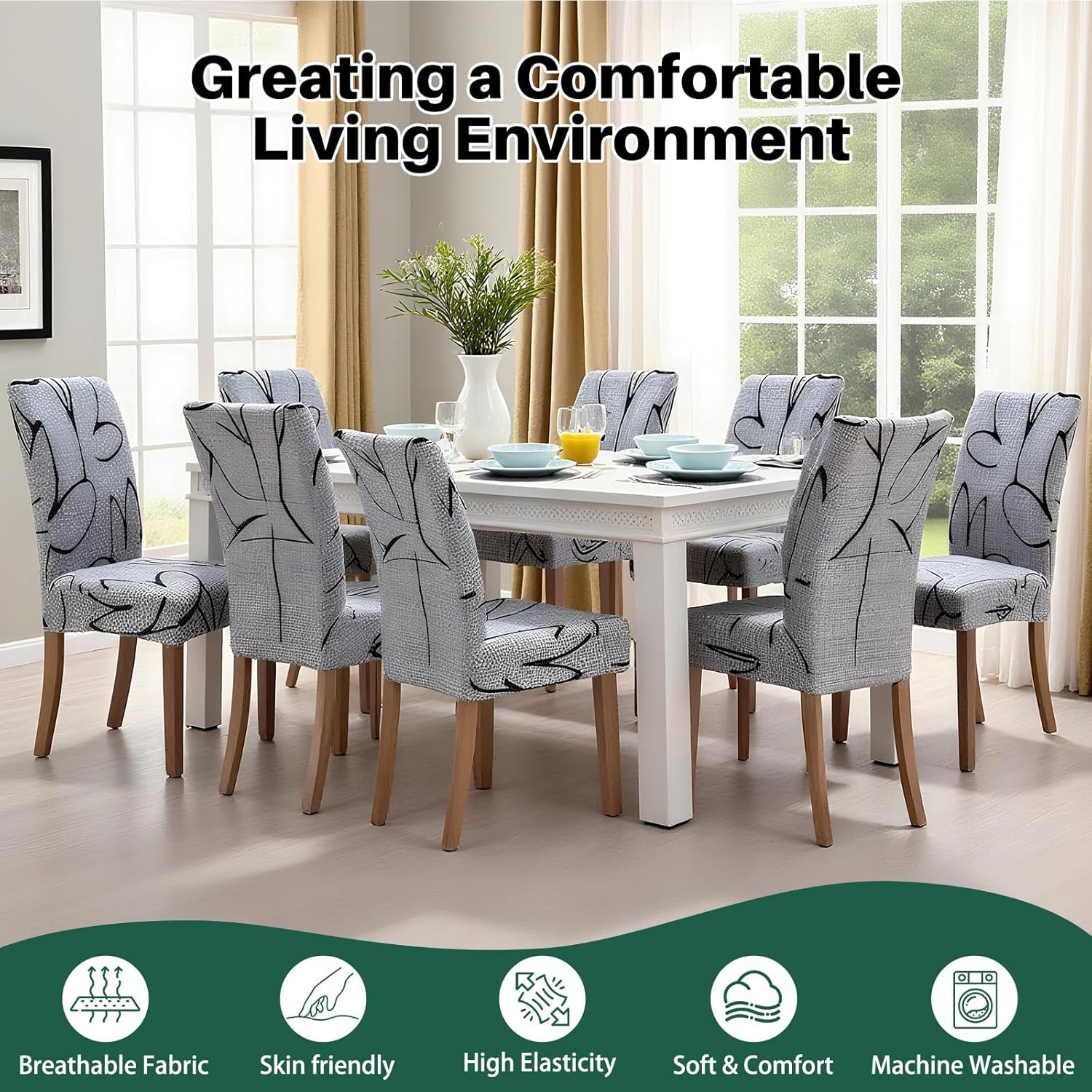 Dioxide High Stretch Chair Covers for Dining Chairs, Washable Dining Chair Covers Set of 6, Soft Kitchen Chairs Seat Covers, Parsons Chair Slipcovers Protectors for Home Hotel Restaurant Banquet