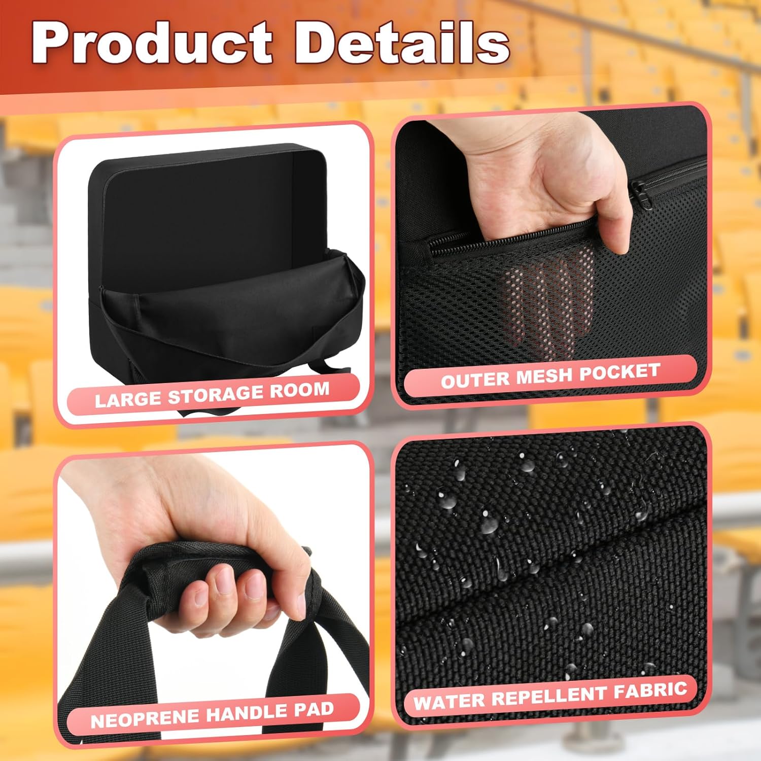Stadium Seat Carry Bag Bleacher Chair Storage Bag Folding Padded Stadium Chair Organizer Portable Seat Cushion Tote Bag for Camping Beach Travel Concerts Sporting Events