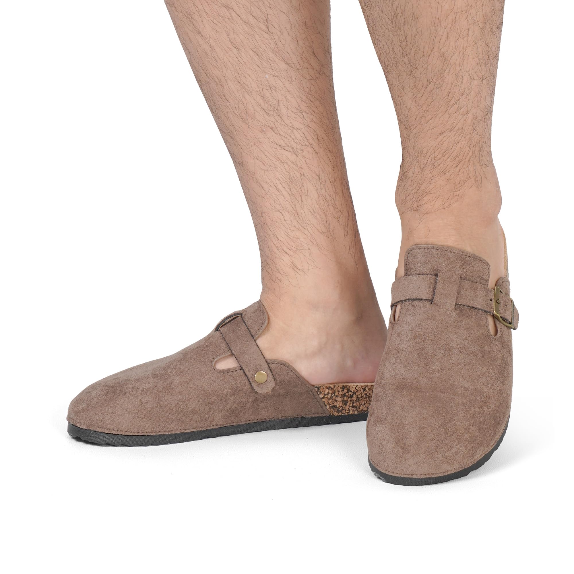 JOMIX Mules et Sabots Homme Chaussons avec Boucle Réglable Pantoufles en Fermé Liège Semelle Chaussures de Jardin Confortable Antidérapants