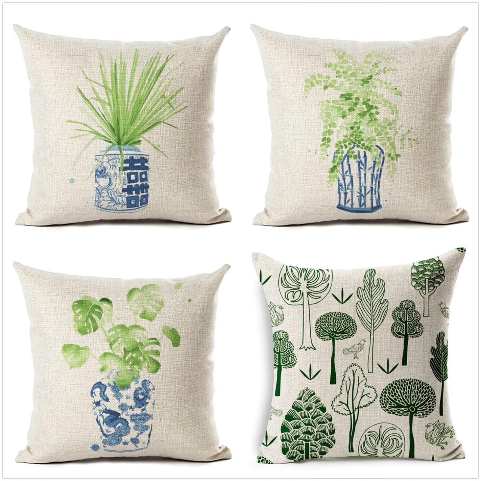 Federe Cuscini Divano 65x65cm 4 Pack Vaso di parola felice Quadrato Bifacciale Linen Cuscino per Divano Decorazioni Casa,Con Cerniera Invisibile,per Divano Soggiorno Sedia Letto Copricuscini Divano