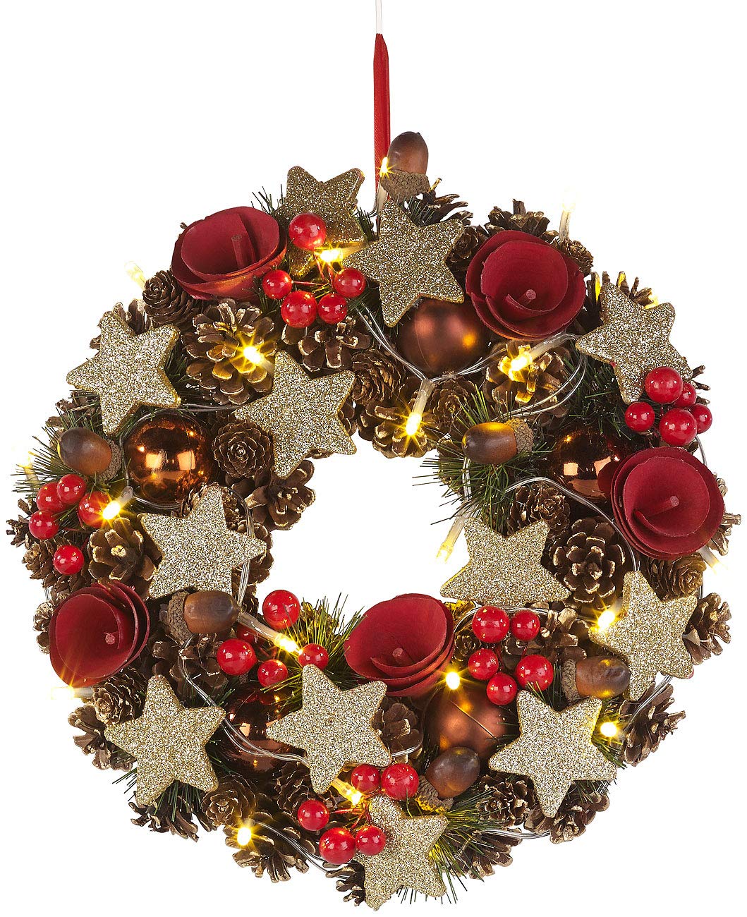 2 couronnes de Noël sans Fil avec 20 LED - 28 cm