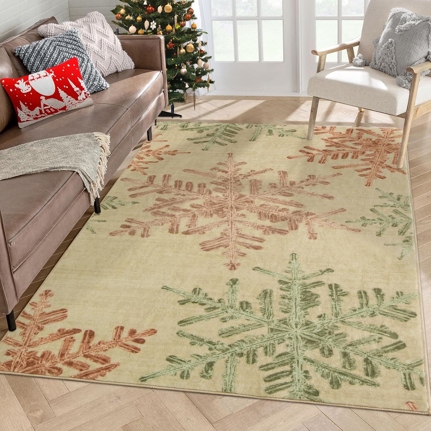 Lahome Snowflake Washable Rugs, 4x6 Rug NonSlip Soft