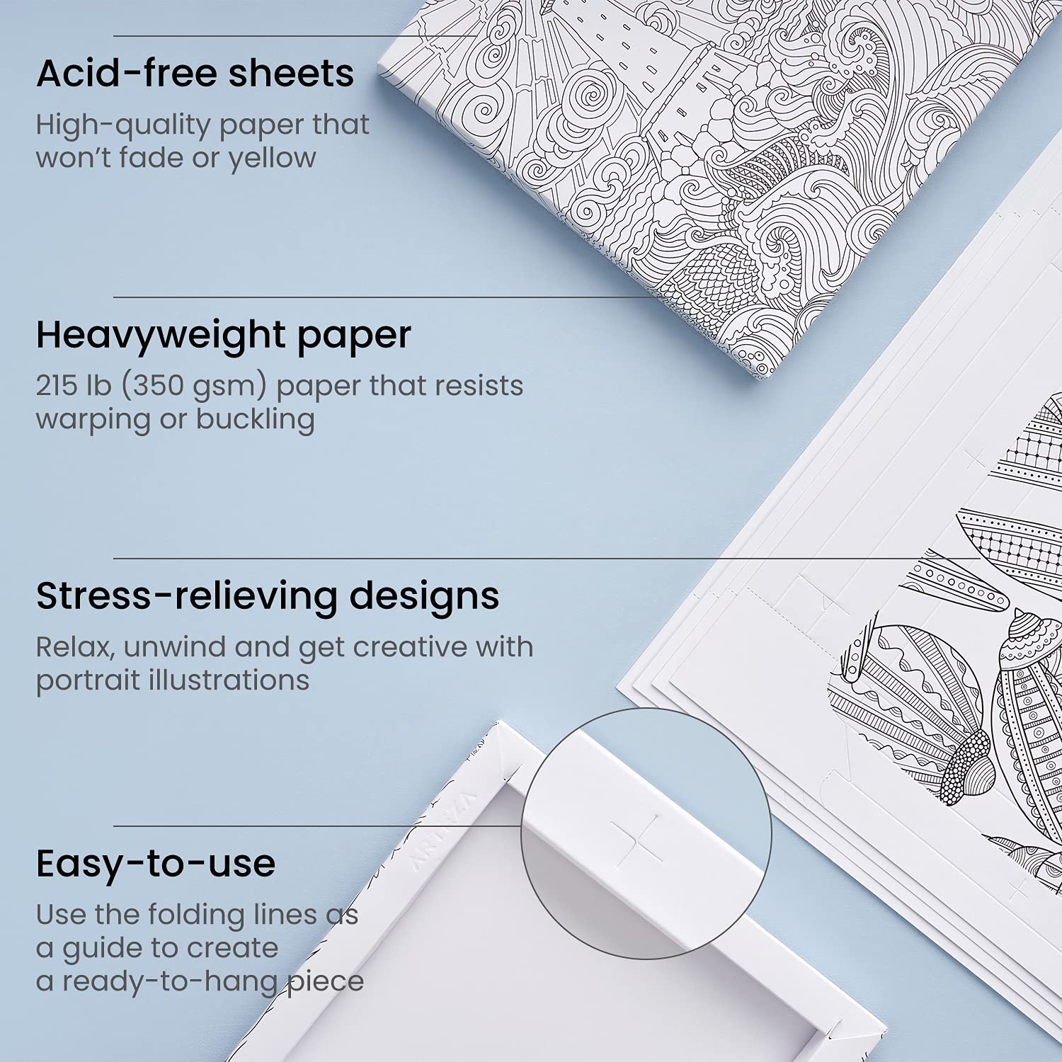 Livre De Coloriage Pour Adultes Arteza, 30,6 X 34,2 Cm, 20,4