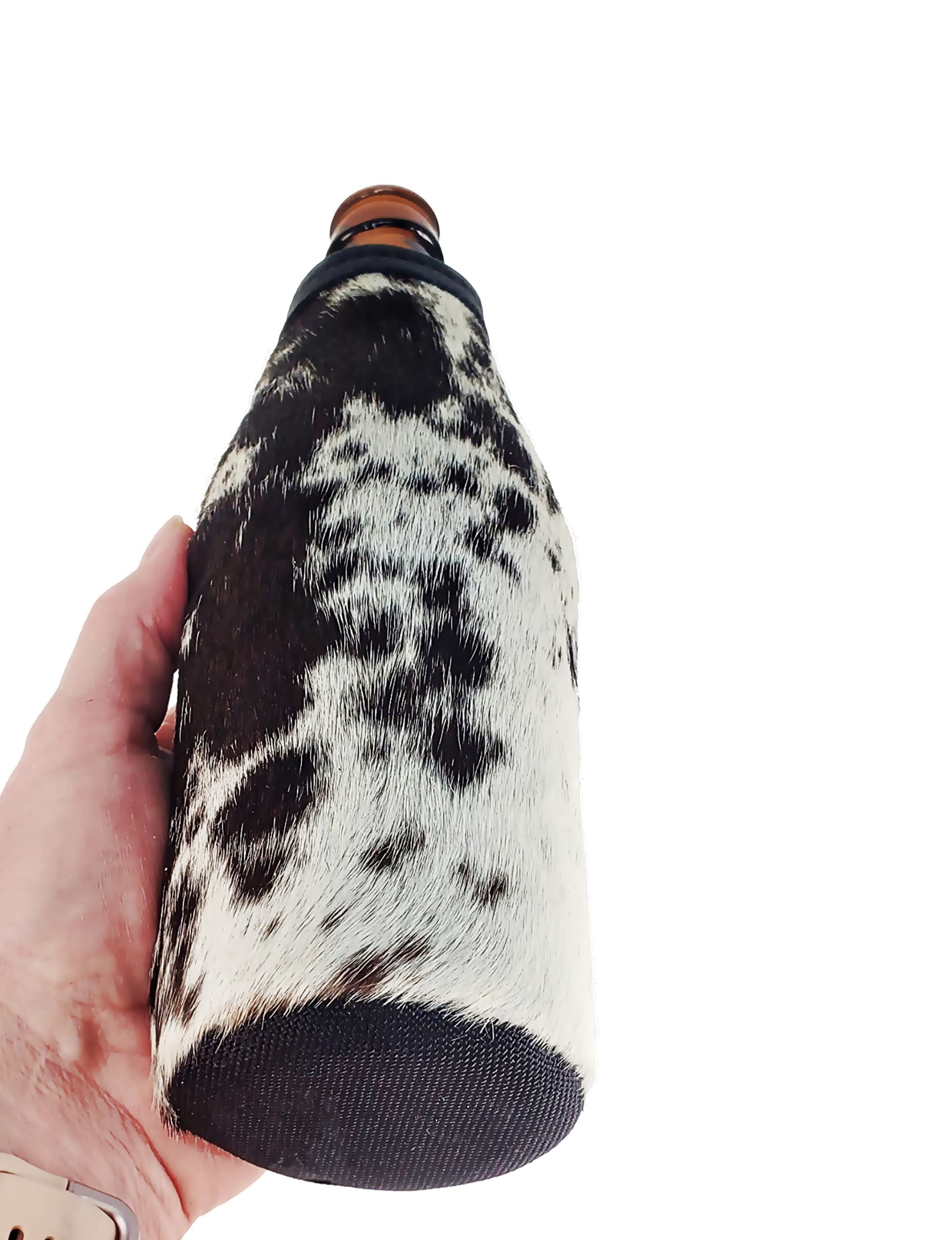 Cowhide Beer Bottle Holder, Leather Beer Coolie, Beverage Huggie, Brew Sleeve (Brown/White Speckled)