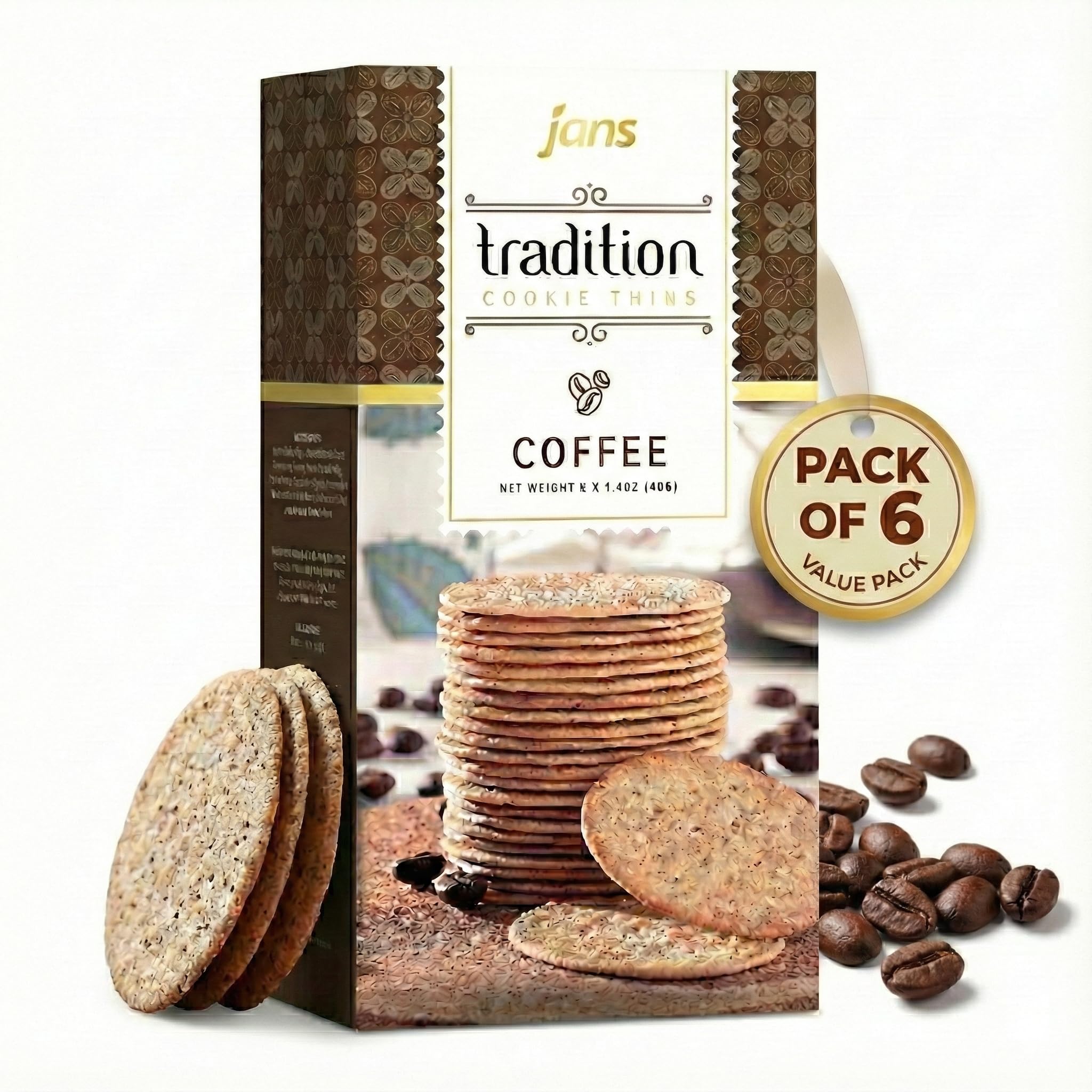 Jans Tradition Cookie Thins, Coffee Flavor Baked Crackers, 4.2 oz (Pack of 6)