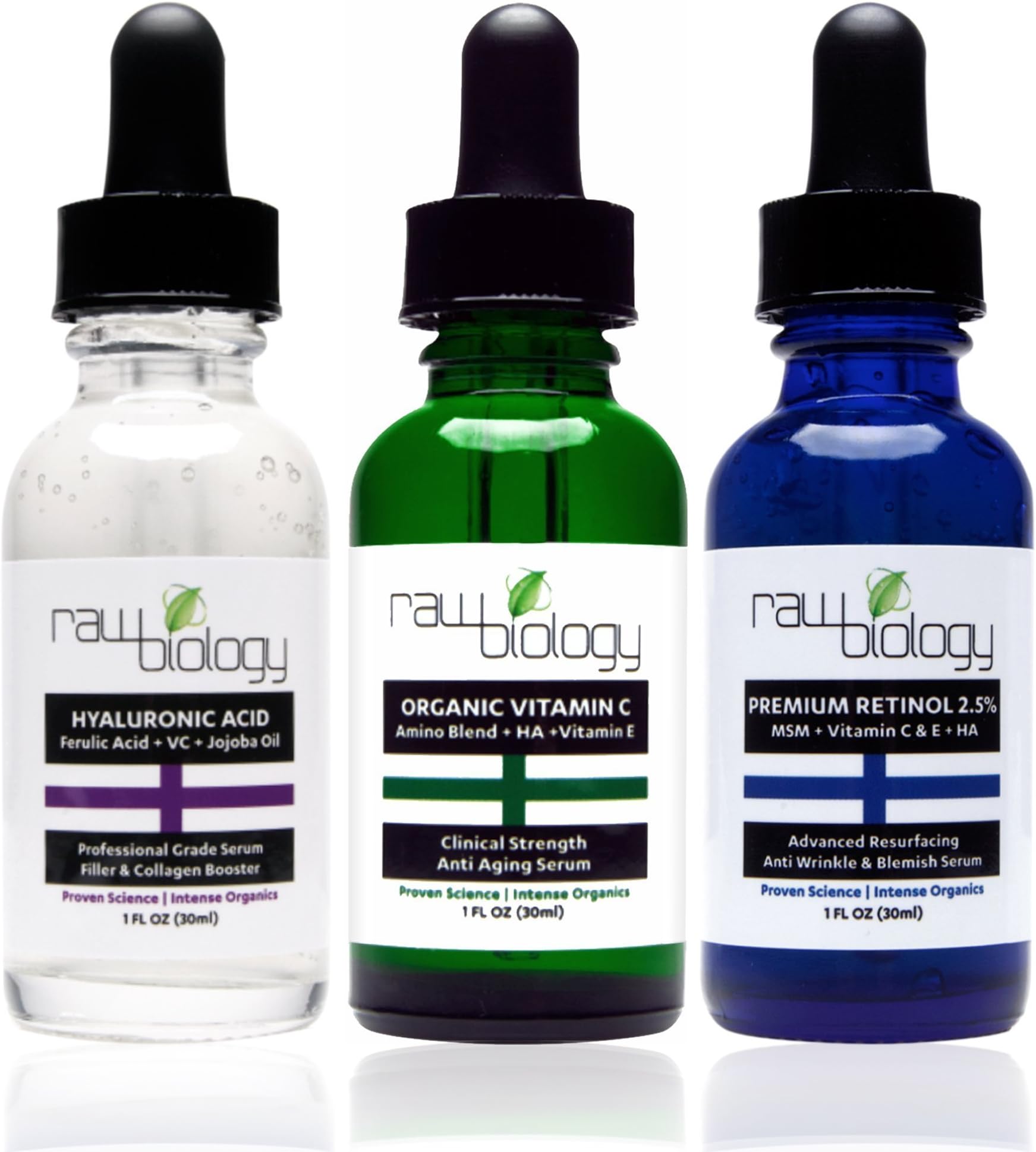 Raw Biology Organic Liquid Facelift with Vitamin C Serum, Retinol and Hyaluronic Acid for Skin, 1 Fl Oz (Pack of 3)