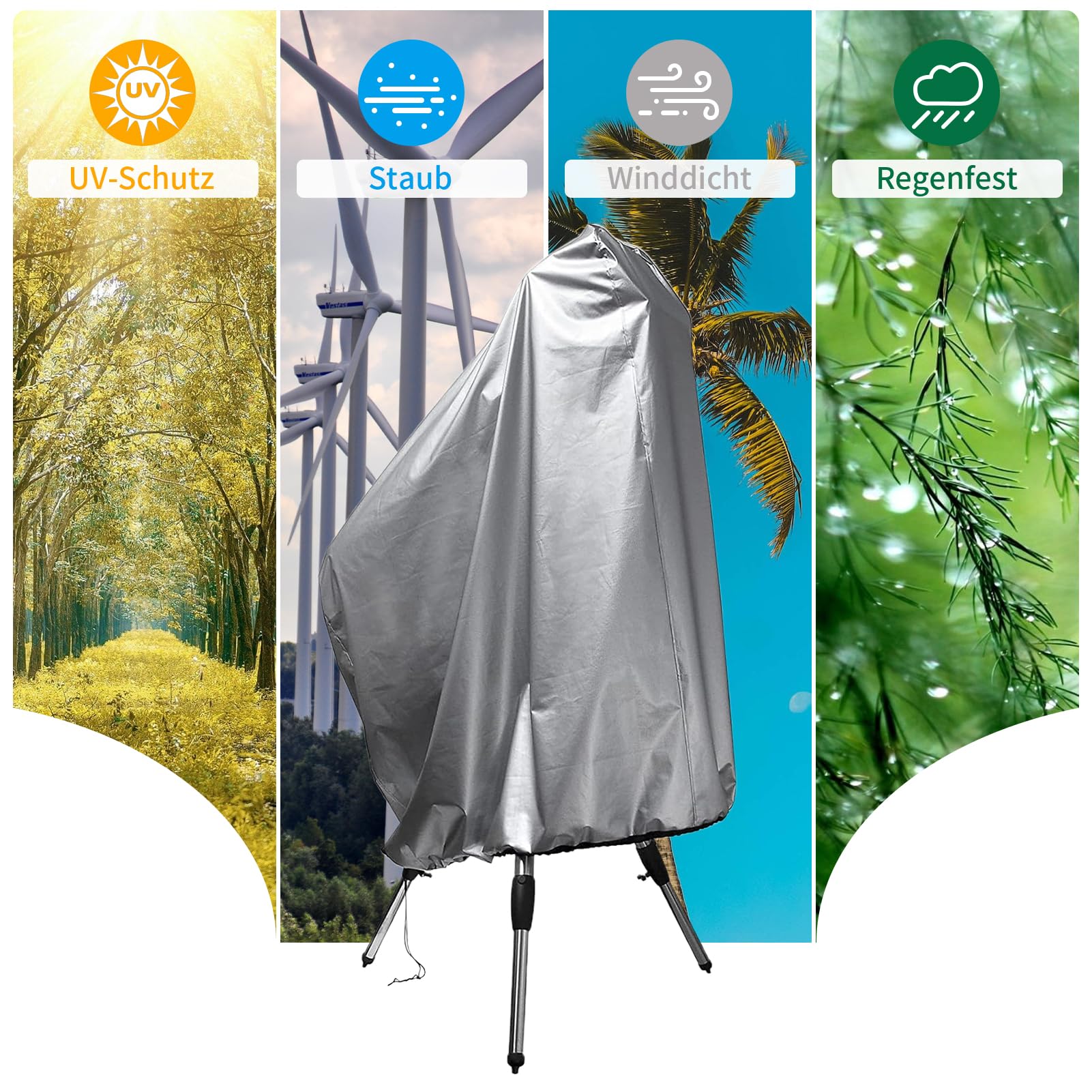 Funda para Telescopio Impermeable，Cubierta Protectora Telescopio con Cordón, Funda Protectora Telescopio Prueba de Polvo, Anti-UV, Cubierta Telescopio 420D Oxford (160 * 120cm,Plata)