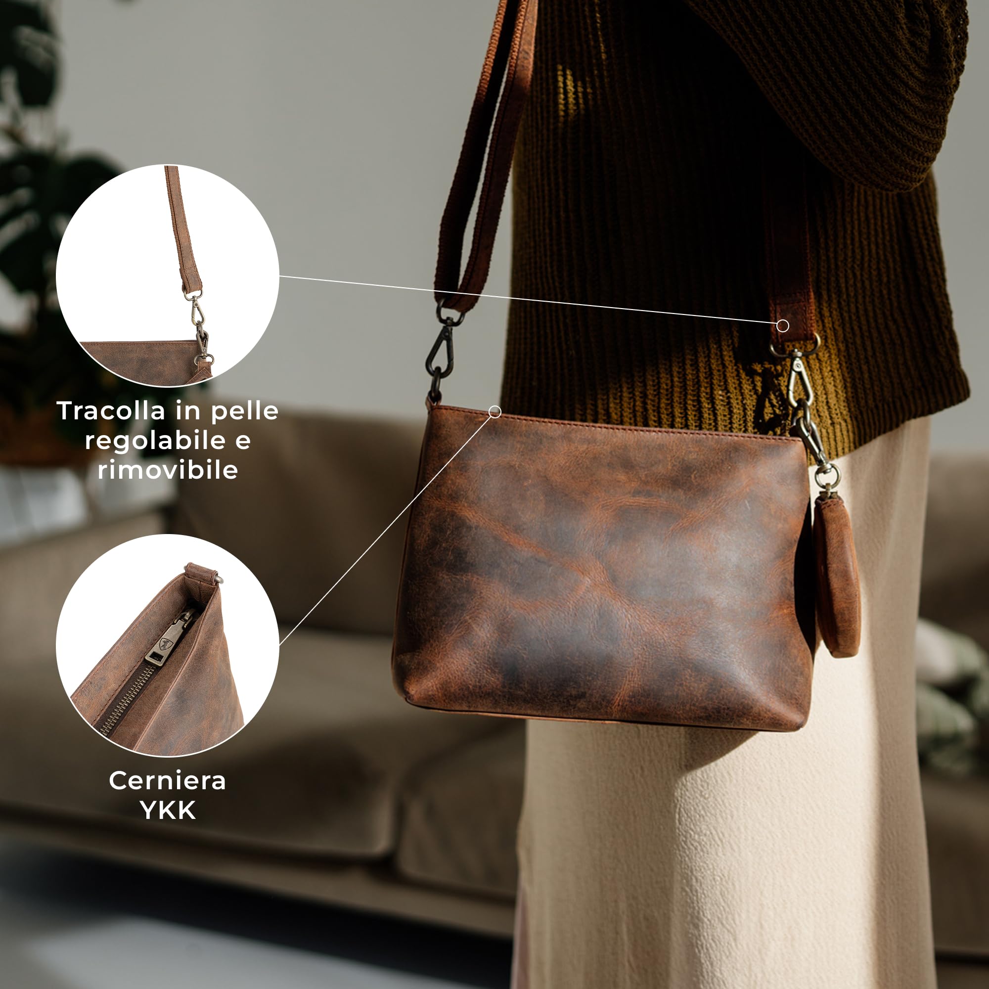 Berliner Bags Borsa Donna Marbella S in Pelle, Borsa a Spalla e Tracolla Media, Crossbody Elegante con Zip