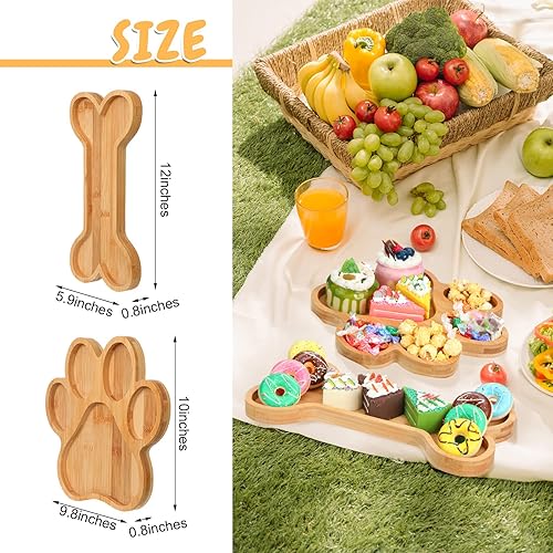 Miniatura 5 de Sintuff 2 bandejas de bambú con forma bonita para servir charcutería, suministros para fiestas, platos de madera natural, para regalos, plato de