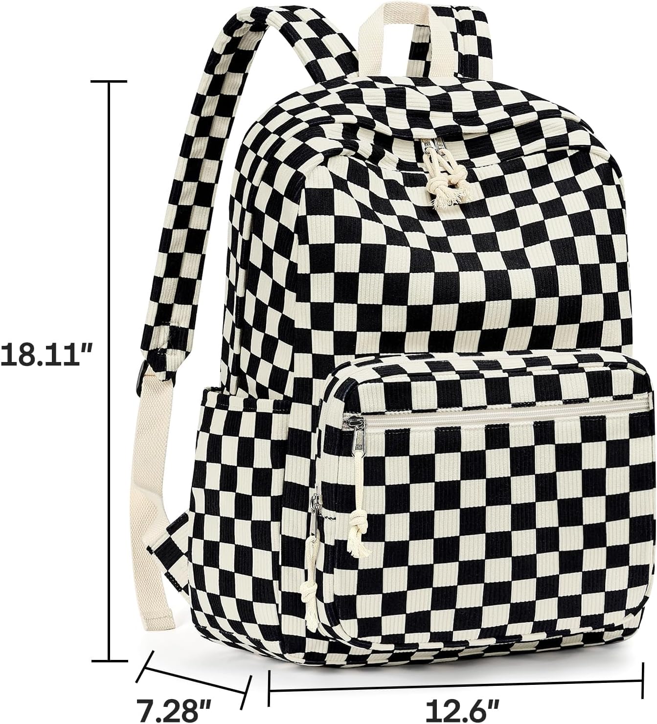 mibasies School Backpack for Girls with Laptop Sleeve: 18IN Large Capacity Corduroy Bookbag for Primary Middle School/College, Travel Daypack for Teens Women - Black Checkered