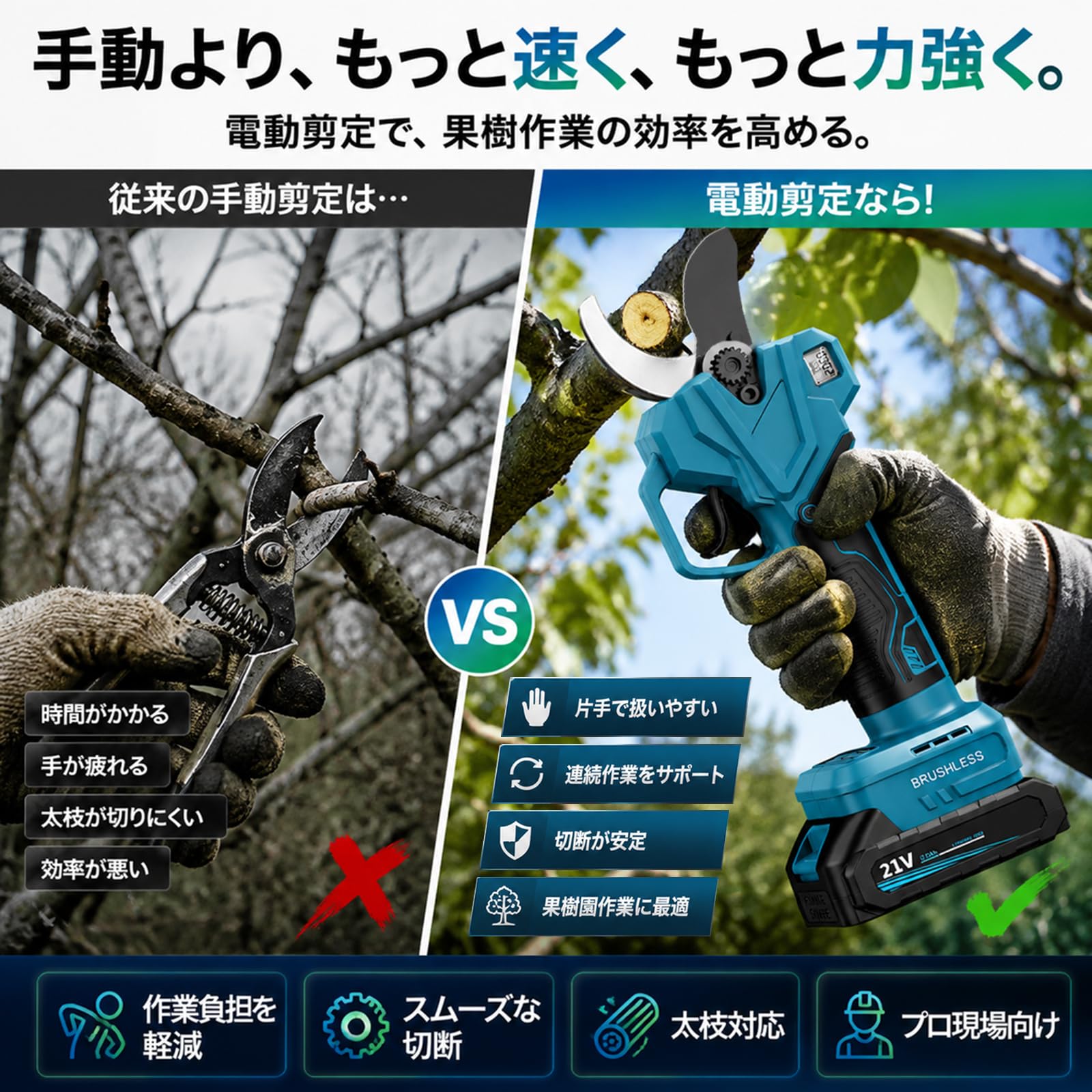 Amazon | 【2026最強50mm開き口】電動剪定バサミ 21v マキタ電池互換