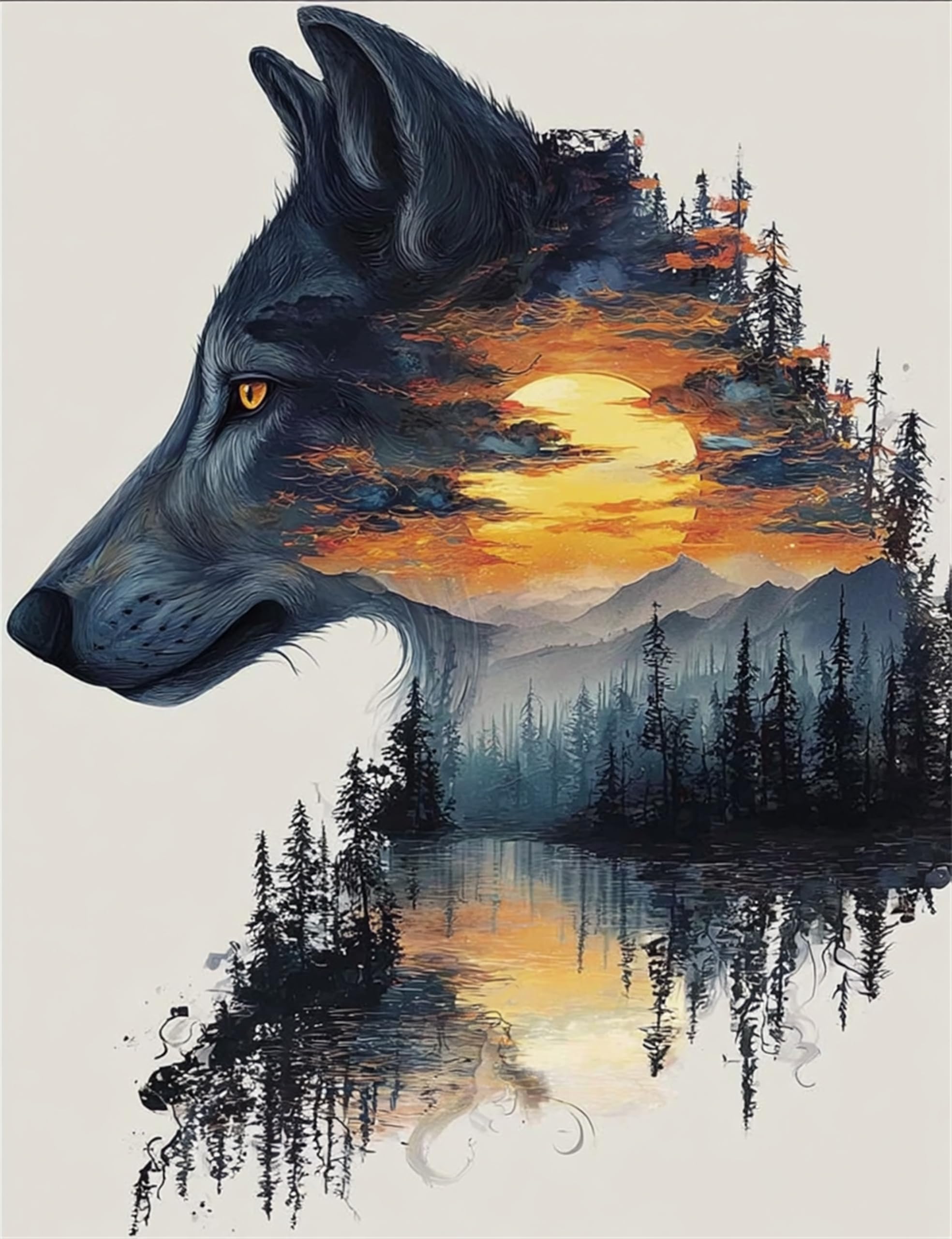 Nznanchu Wolf Paint By Number For Adult,Animal Diy Painting Kits For Adults,Silhouette Color By Numbers,Paint By Number Canvas Crafts Watercolor For Beginners Hoom Decor