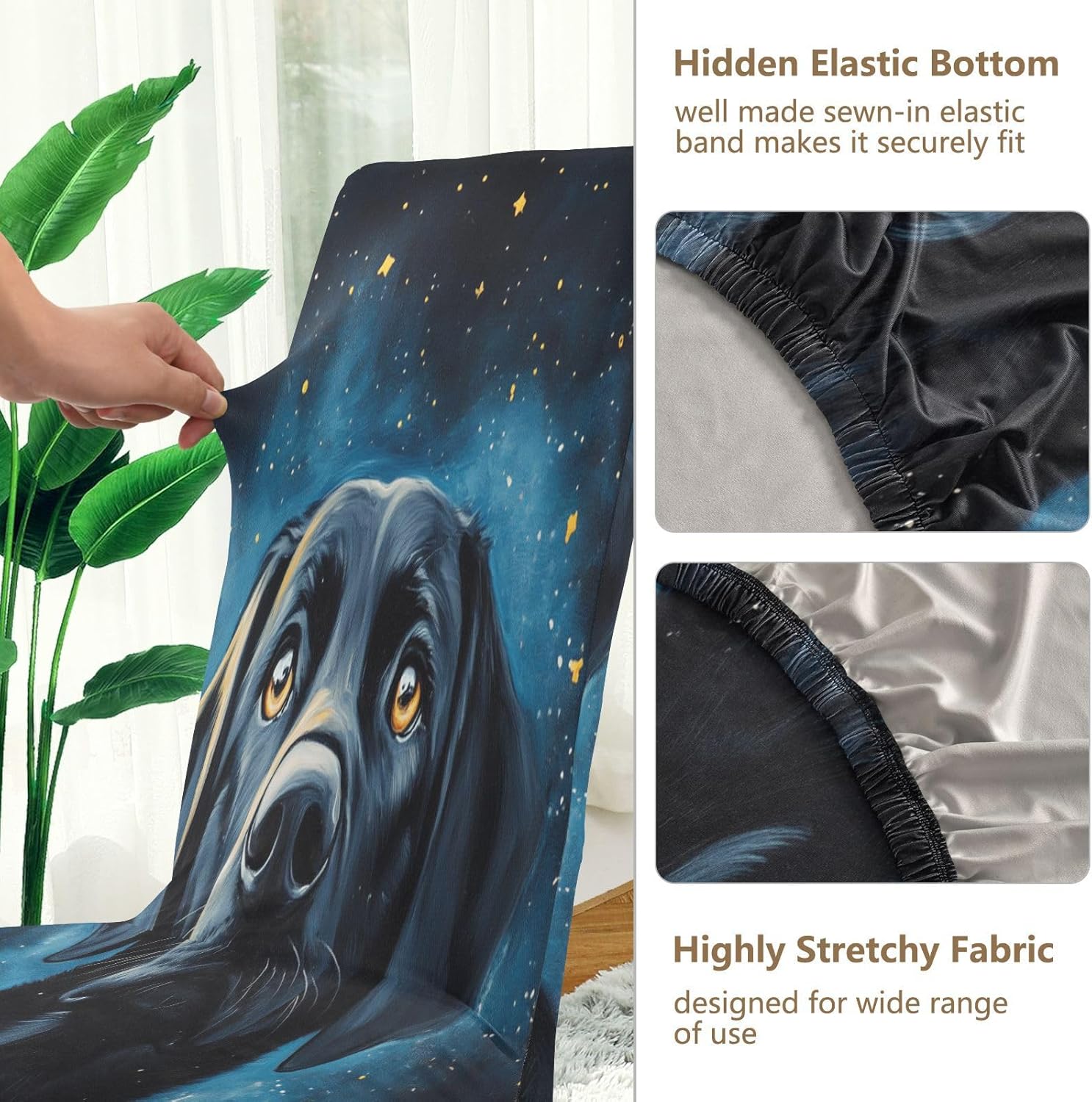 ALAZA Chair Covers for Dining Room, Labrador Starry Blue Stretch Chair Cover Sets Chair Protector Removable Washable for Ktichen Restaurant Hotel