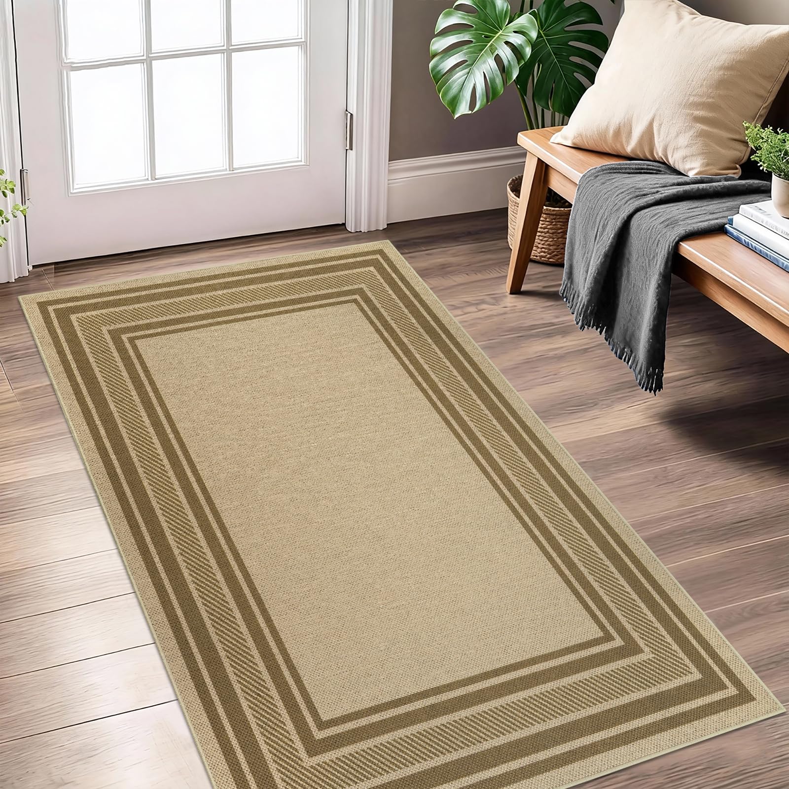 Famibay Alfombra Pasillo 80x150cm Alfombra Yute Exterior Terraza Alfombras Cocina Lavable Antideslizante Natural para Entrada Dormitorio Lavandería Balcón Marrón