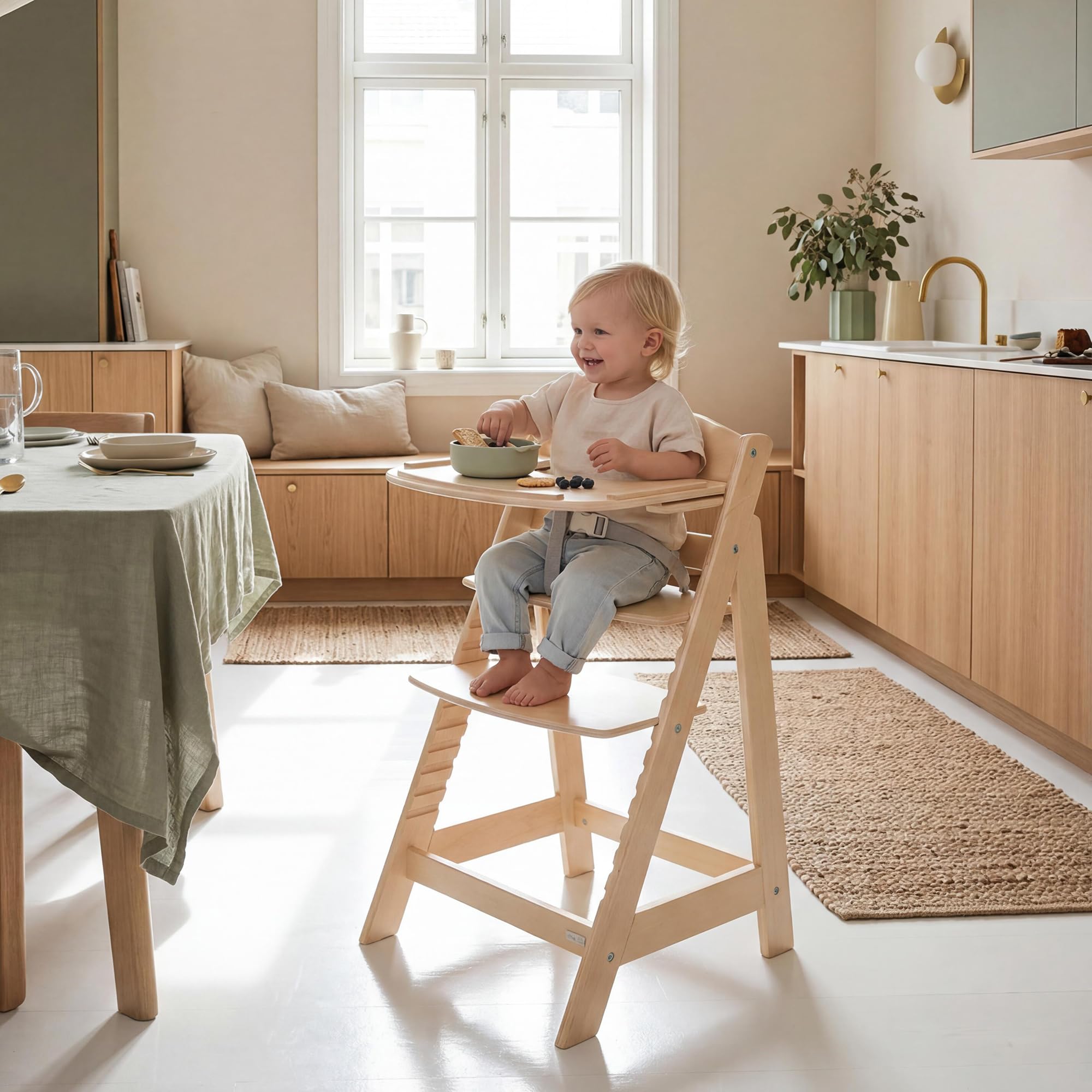 roba Vassoio per Seggiolone Sit Up Flex, Rimovibile, Installazione Veloce, per Colazione, Pranzo, Merenda, Cena, Compatibile con Cinture di Sicurezza, Facile da Pulire, Legno Naturale