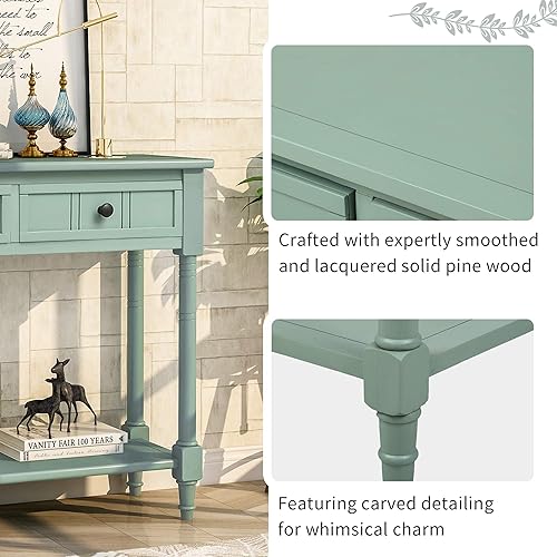 Miniatura 52 de P PURLOVE Daisy Series - Mesa consola pequeña, diseño tradicional con dos cajones y estante inferior para sala de estar y dormitorio