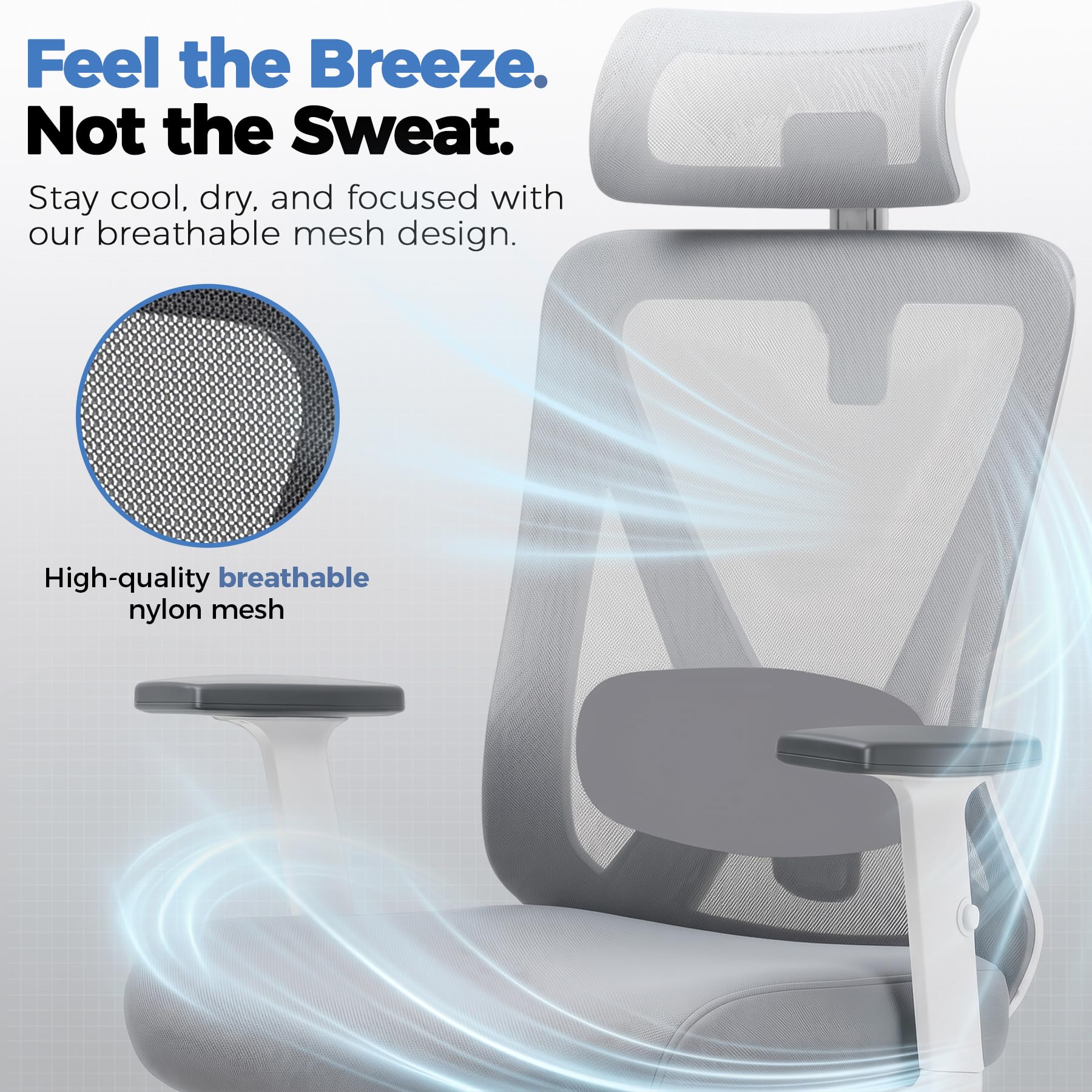 COMHOMA Silla de Oficina ergonómica [Ganador de la Prueba], Silla de Escritorio con reposacabezas 3D y Soporte Lumbar 3D, reposabrazos Ajustables, Silla de Oficina con función basculante e inclinable