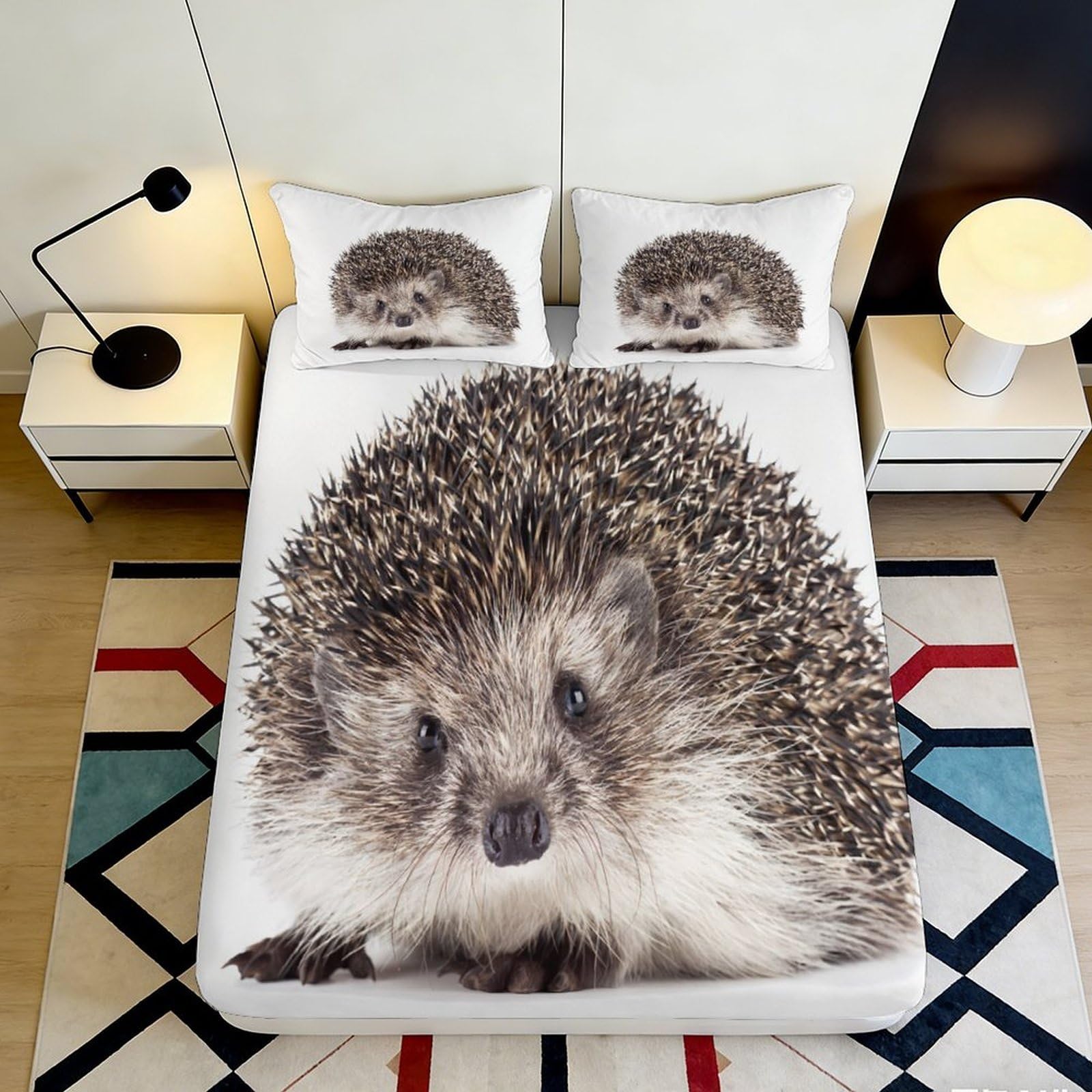 3D Printed Hedgehog Animal Fitted Sheet Microfiber Soft Anti-Slip Mattress Cover for Bedroom Dorm Room Decor 160x200x25cm