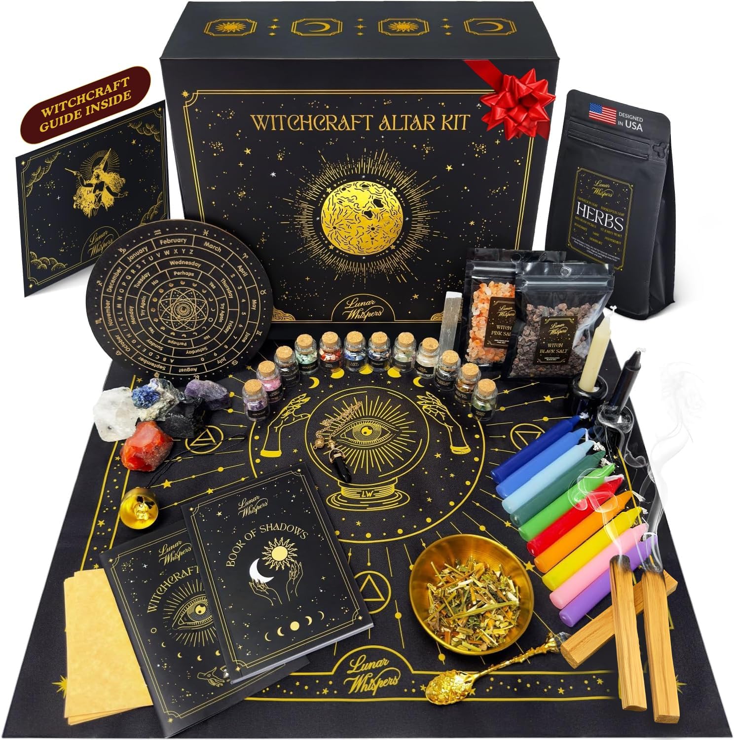 Large Witchcraft Kit 73 pcs – Premium Witch Kit for Beginners – Wiccan Supplies and Tools – Altar Supplies, Crystals, Gemstones, Herbs, Spell Candles, Palo Santo Sticks