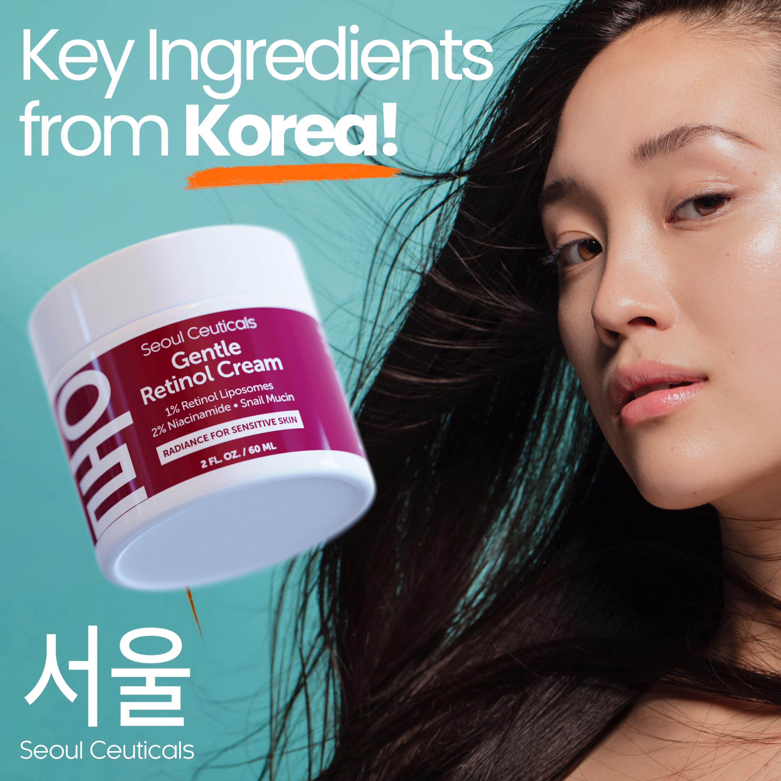 SeoulCeuticals Korean Retinol Night Serum + Retinol Night Cream for Face + 97.5% Snail Mucin for Sensitive Skin